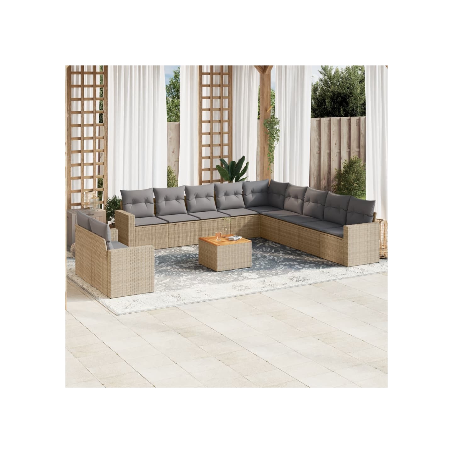 Salon de jardin avec coussins 12 pcs beige résine tressée