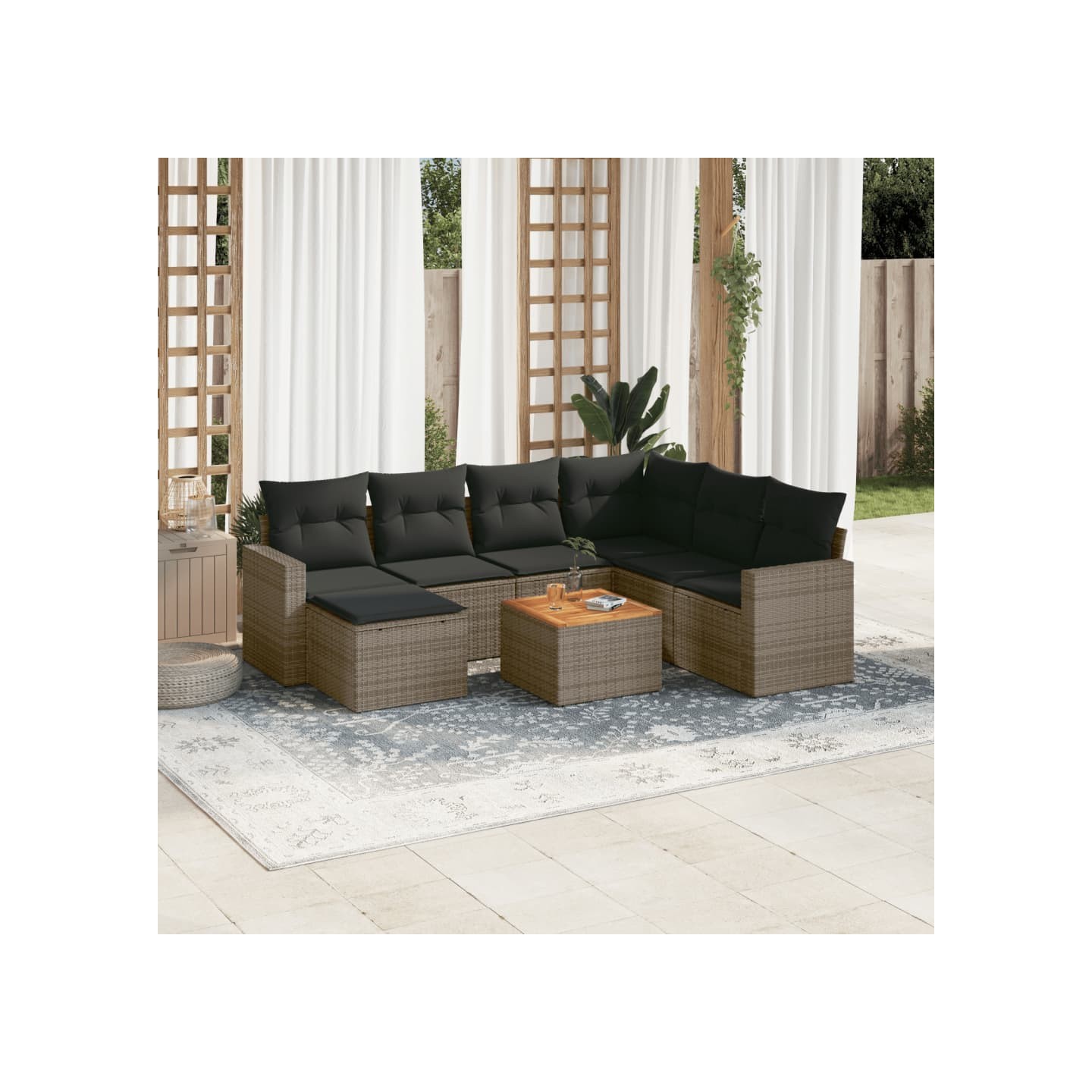 Salon de jardin 8 pcs avec coussins gris résine tressée