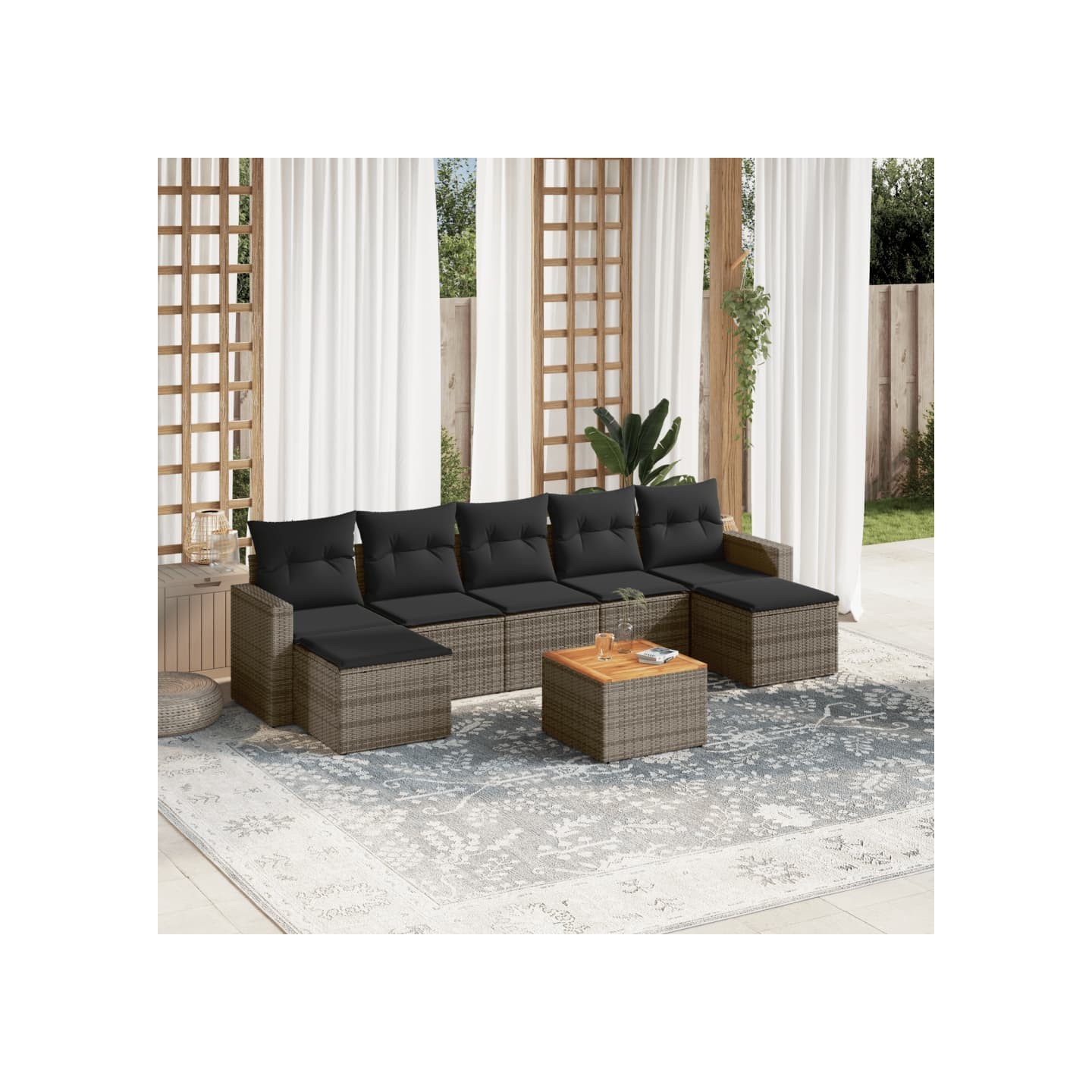 Salon de jardin 8 pcs avec coussins gris résine tressée