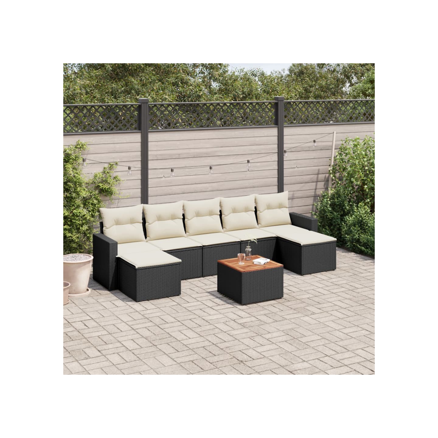Salon de jardin 8 pcs avec coussins noir résine tressée