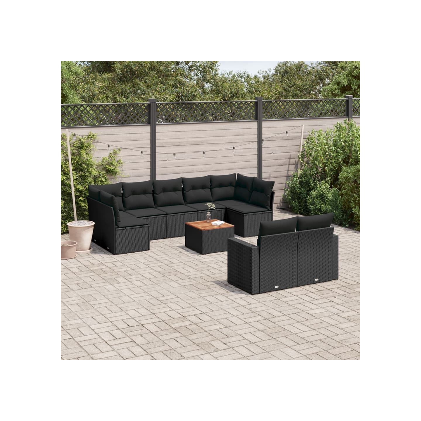 Salon de jardin 10 pcs avec coussins noir résine tressée