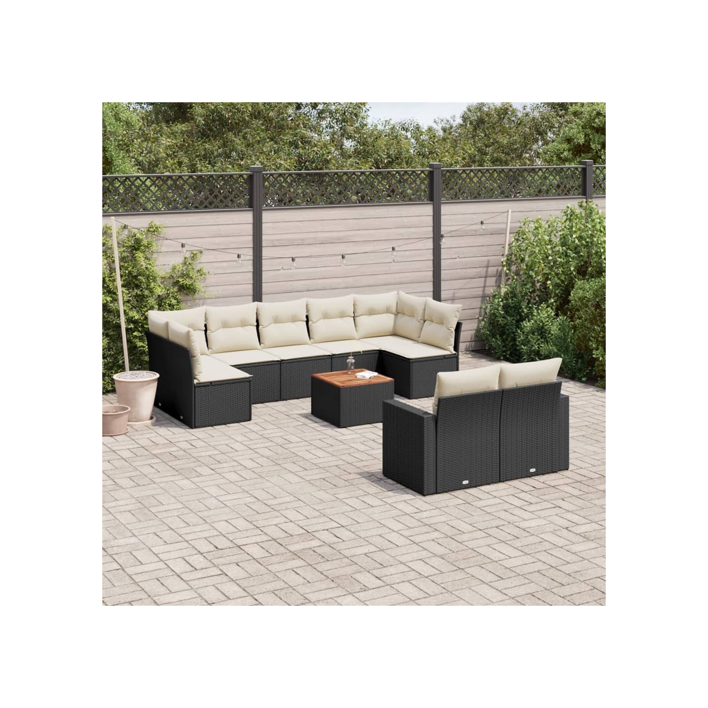 Salon de jardin 10 pcs avec coussins noir résine tressée