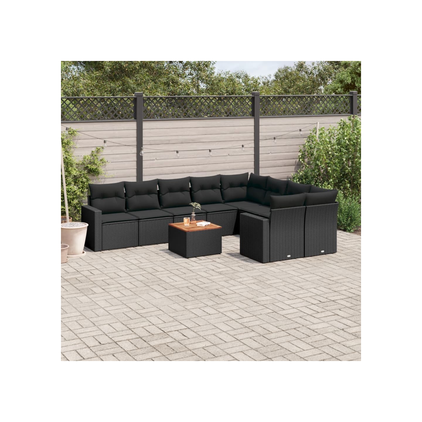 Salon de jardin 10 pcs avec coussins noir résine tressée