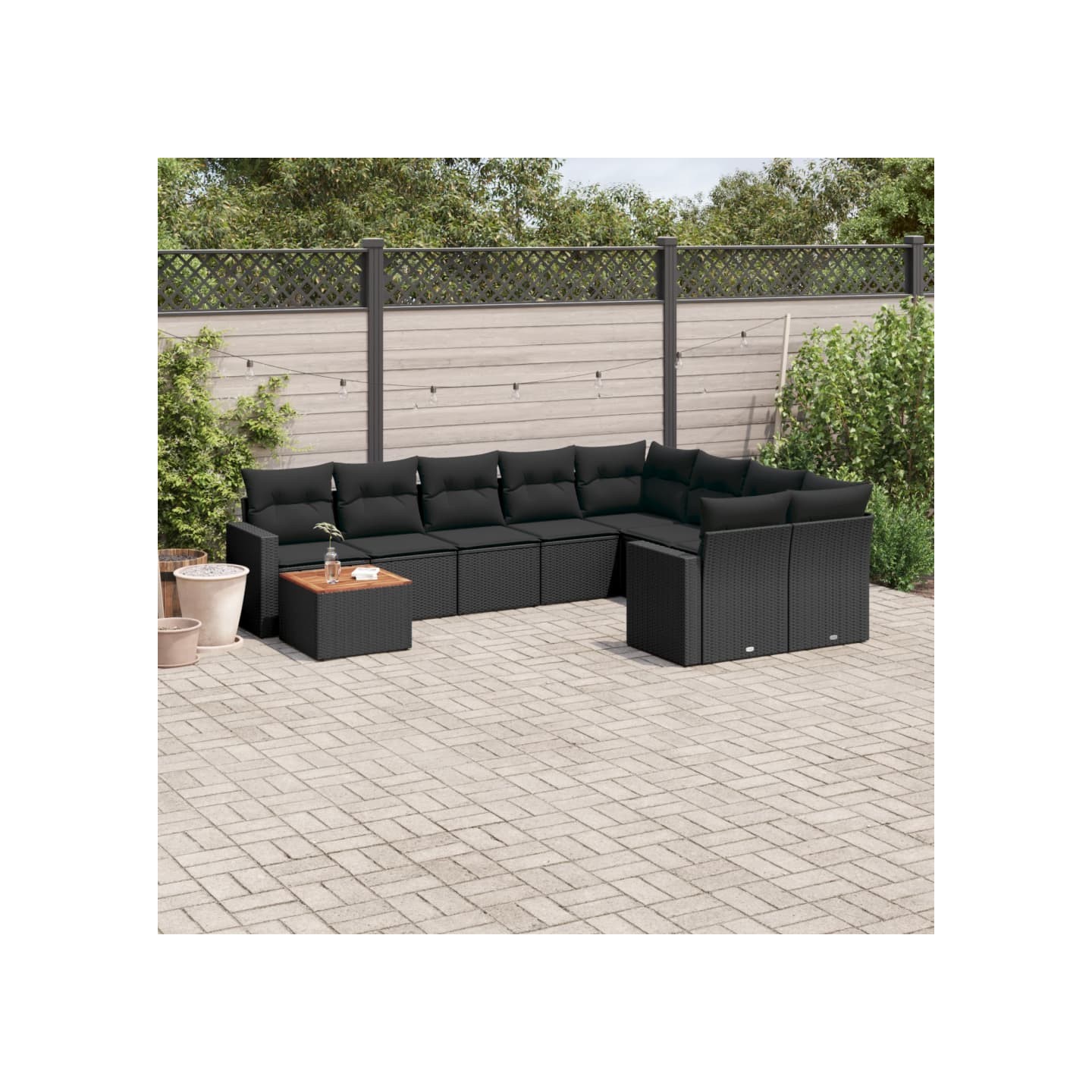 Salon de jardin 10 pcs avec coussins noir résine tressée