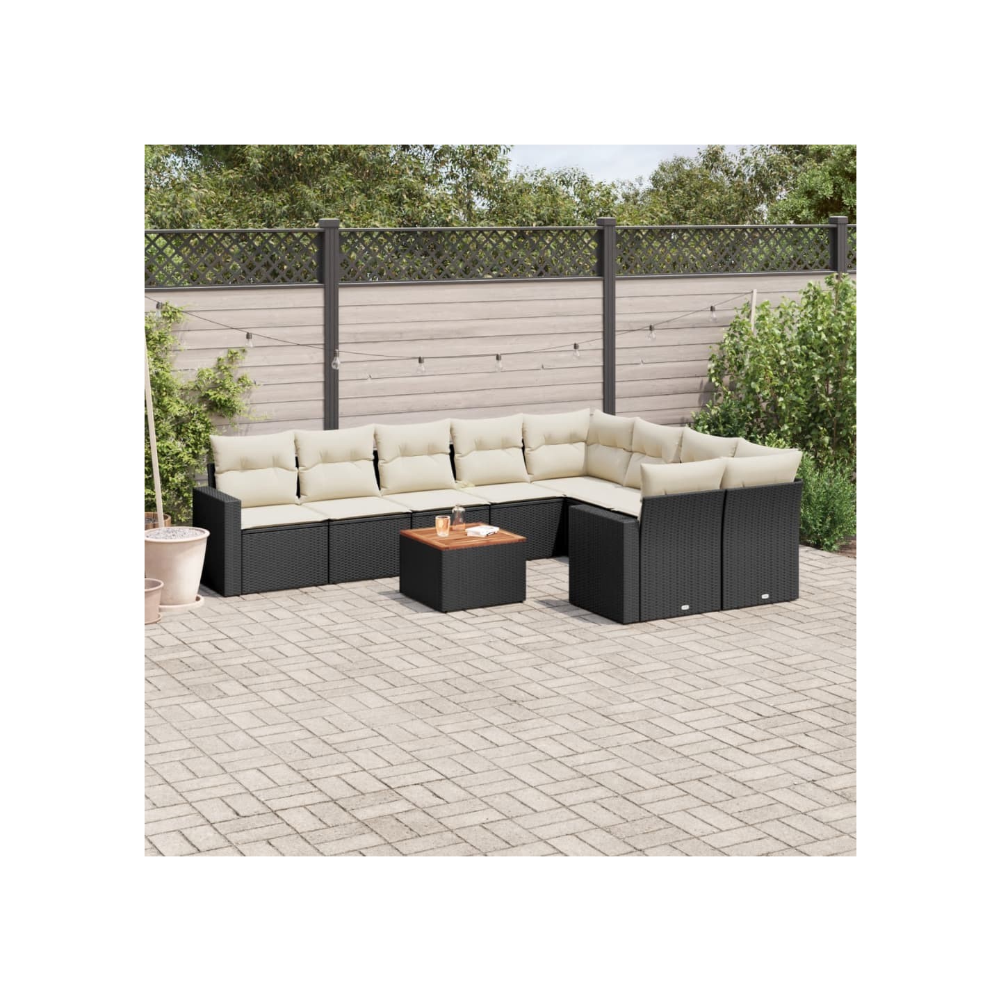 Salon de jardin 10 pcs avec coussins noir résine tressée