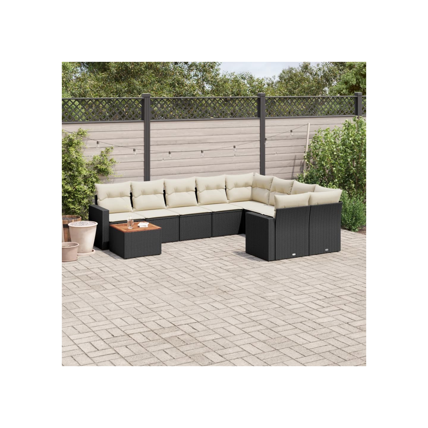 Salon de jardin 10 pcs avec coussins noir résine tressée