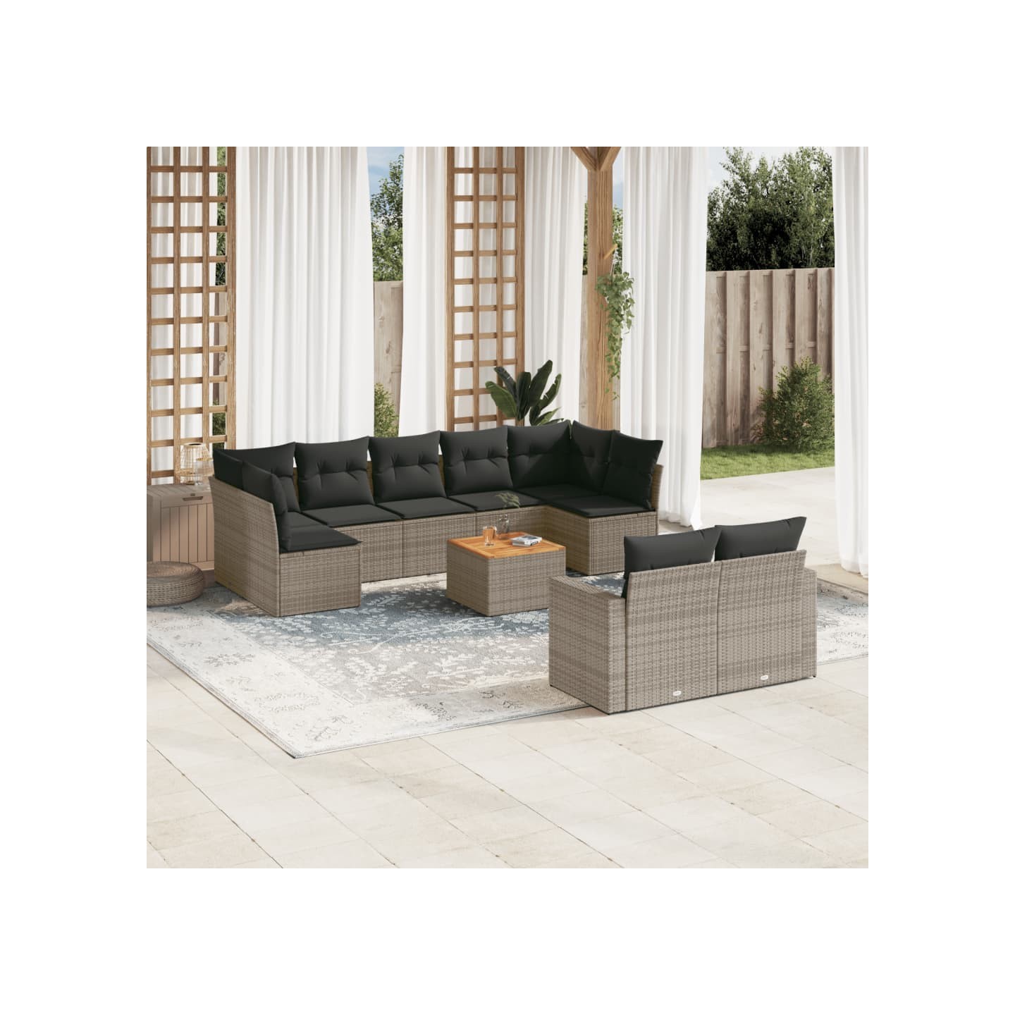 Salon de jardin avec coussins 10 pcs gris résine tressée