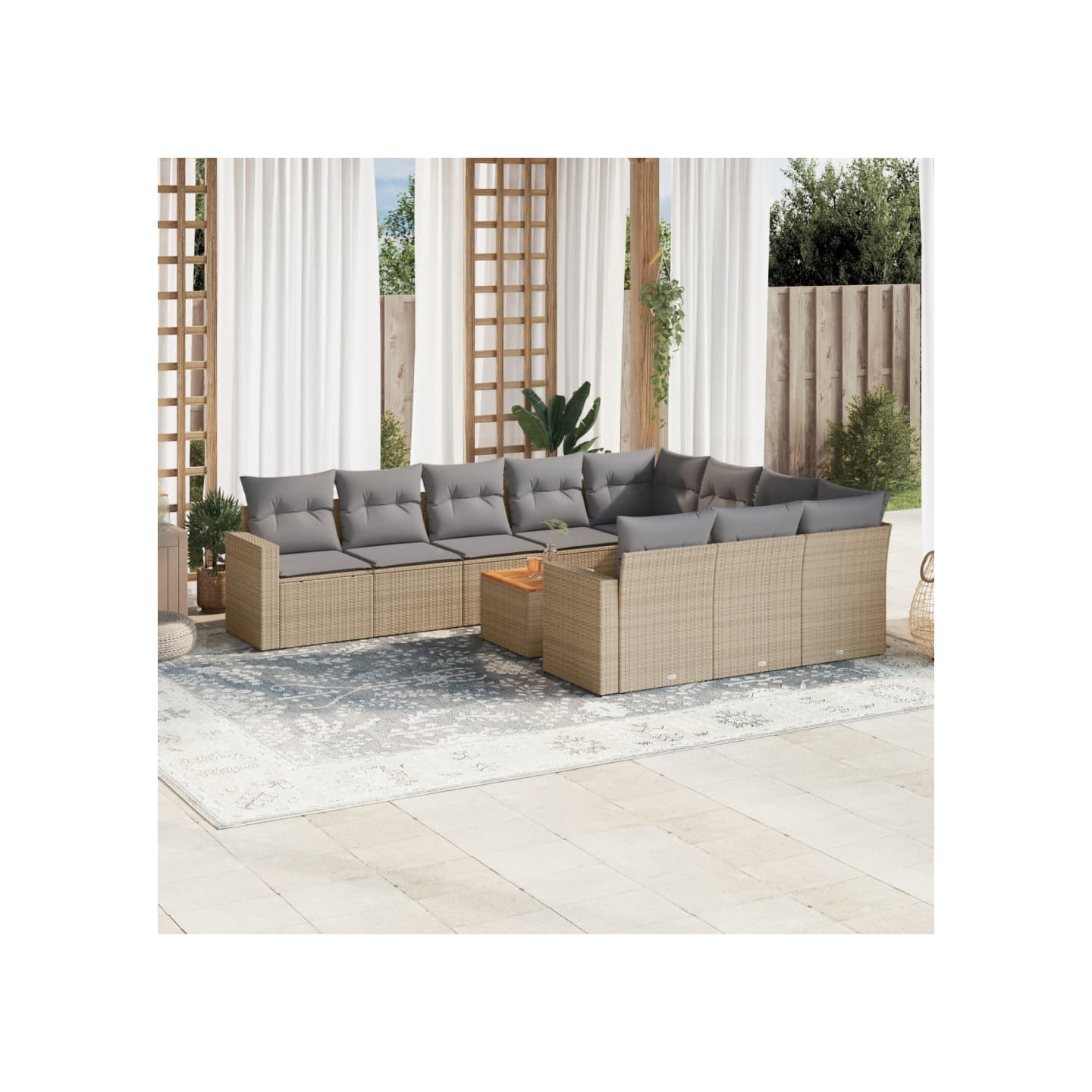 Salon de jardin 11 pcs avec coussins beige résine tressée