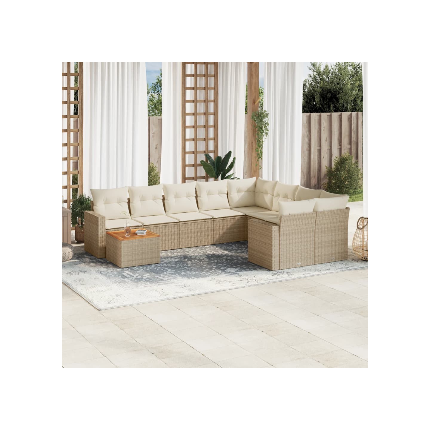 Salon de jardin avec coussins 10 pcs beige résine tressée