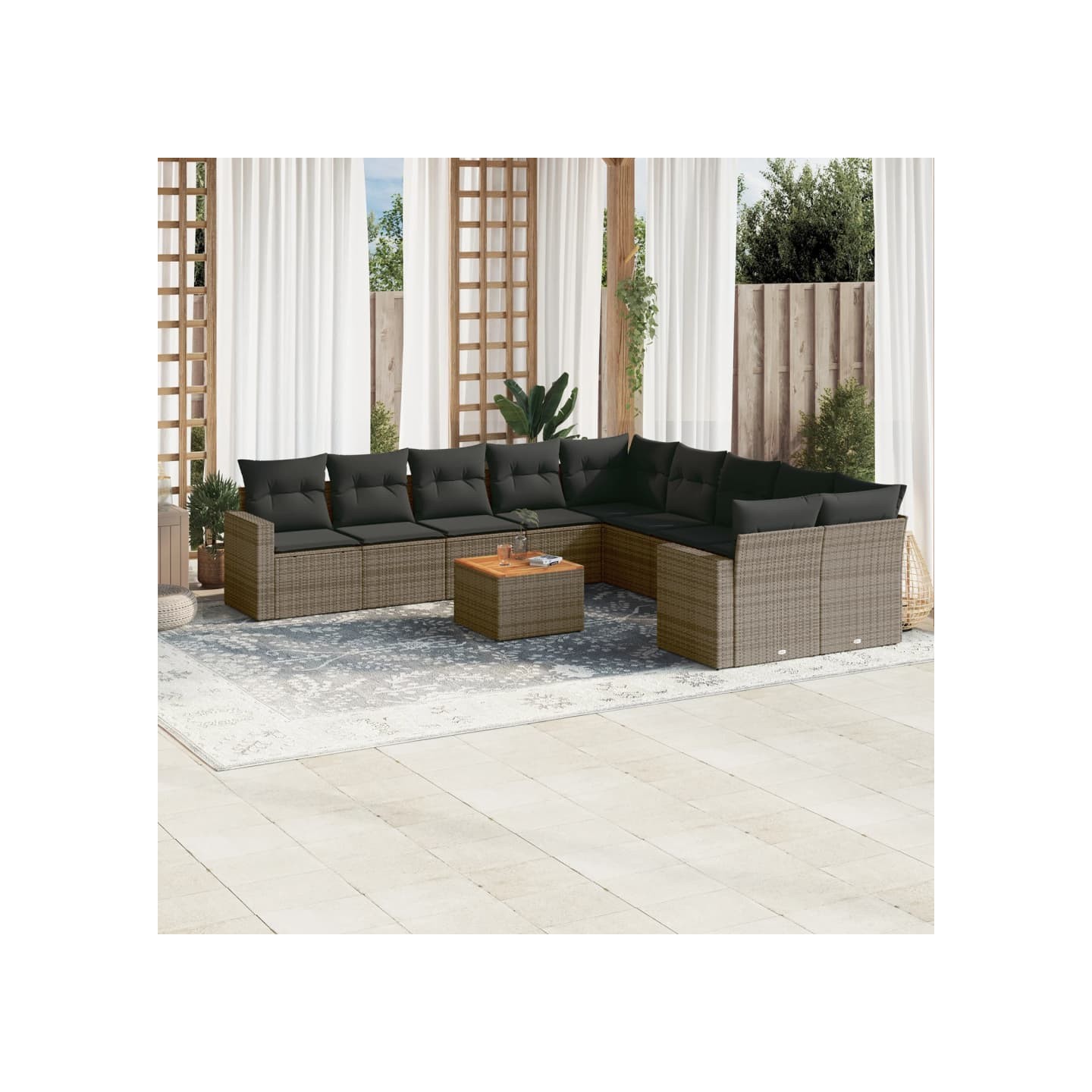 Salon de jardin 11 pcs avec coussins gris résine tressée