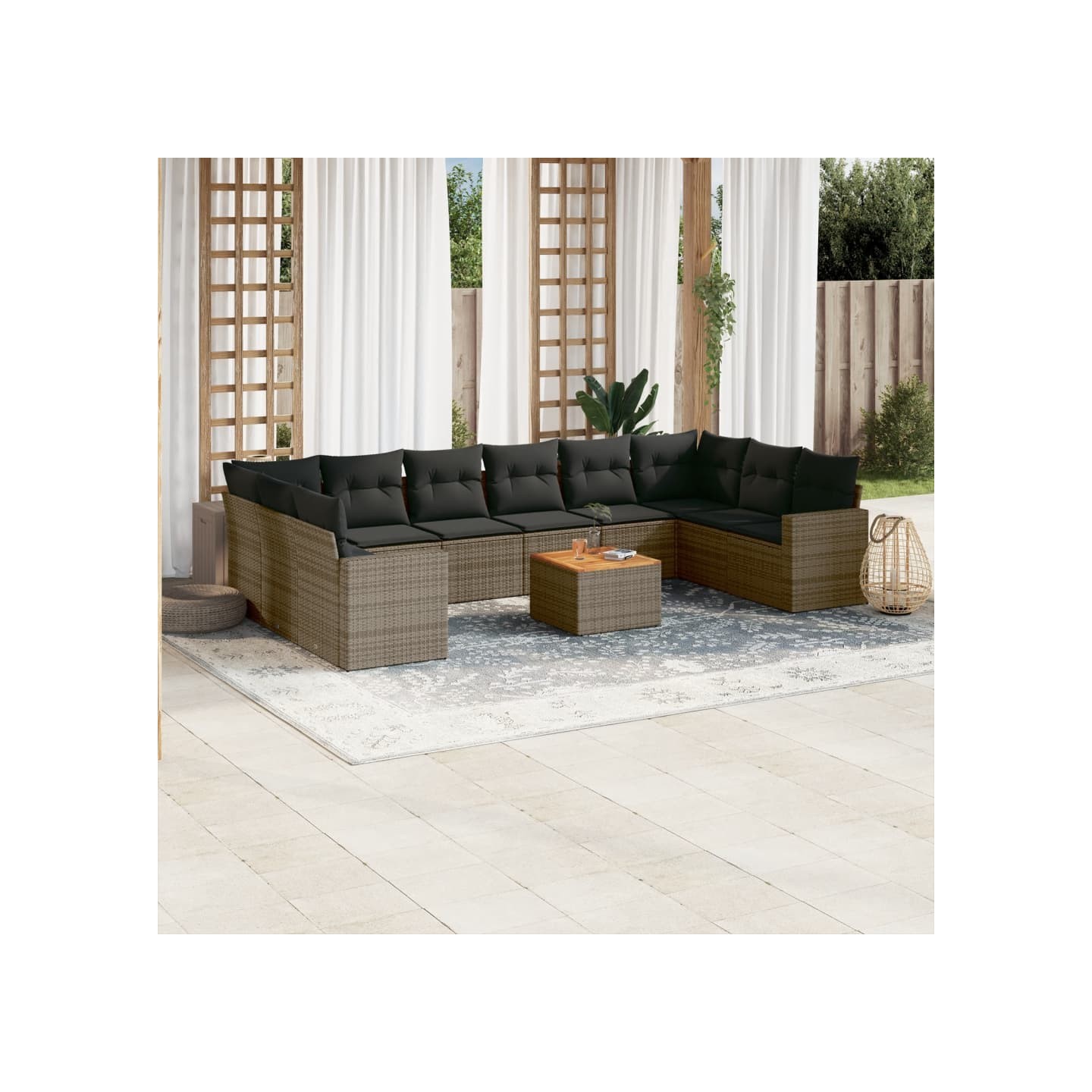 Salon de jardin 11 pcs avec coussins gris résine tressée
