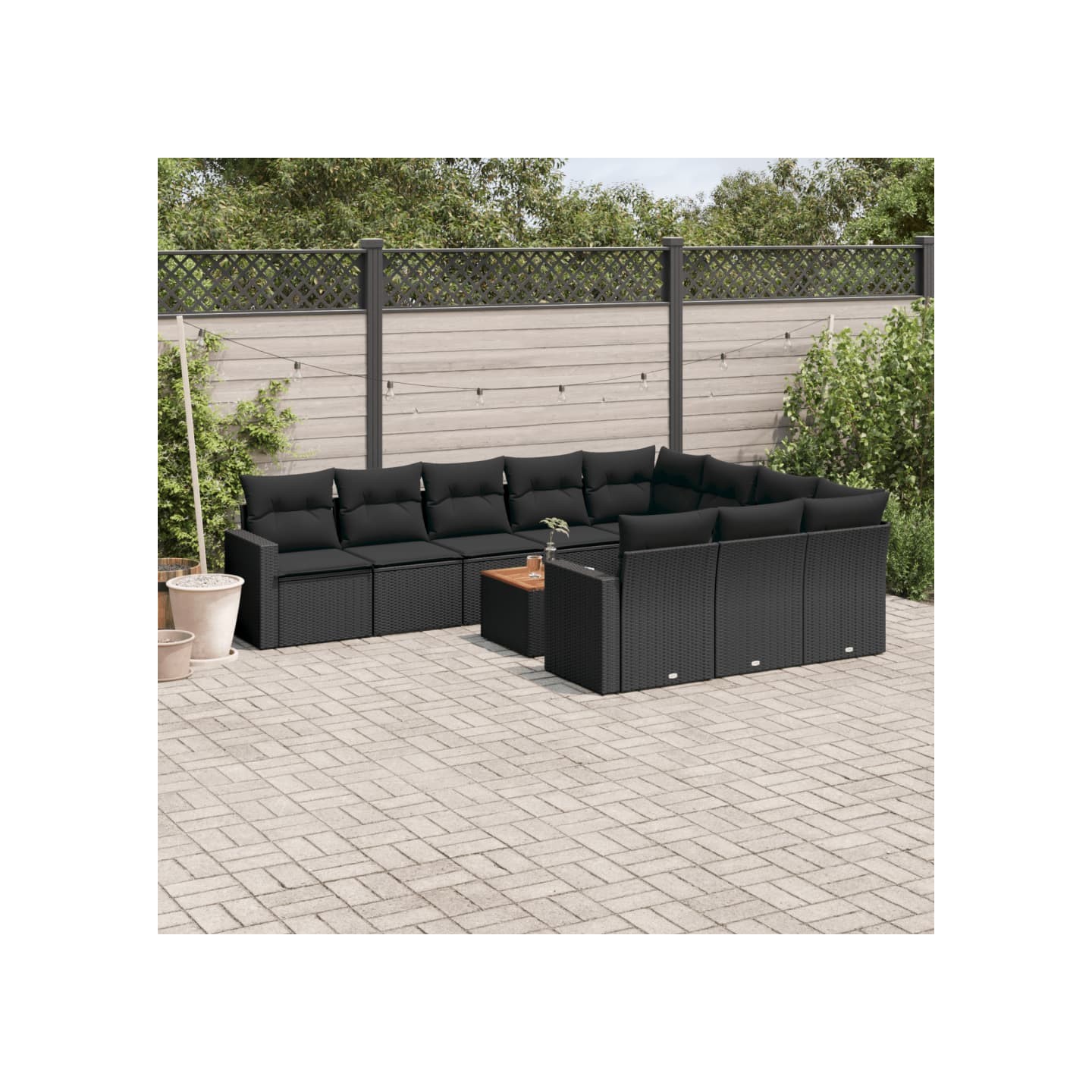 Salon de jardin 11 pcs avec coussins noir résine tressée