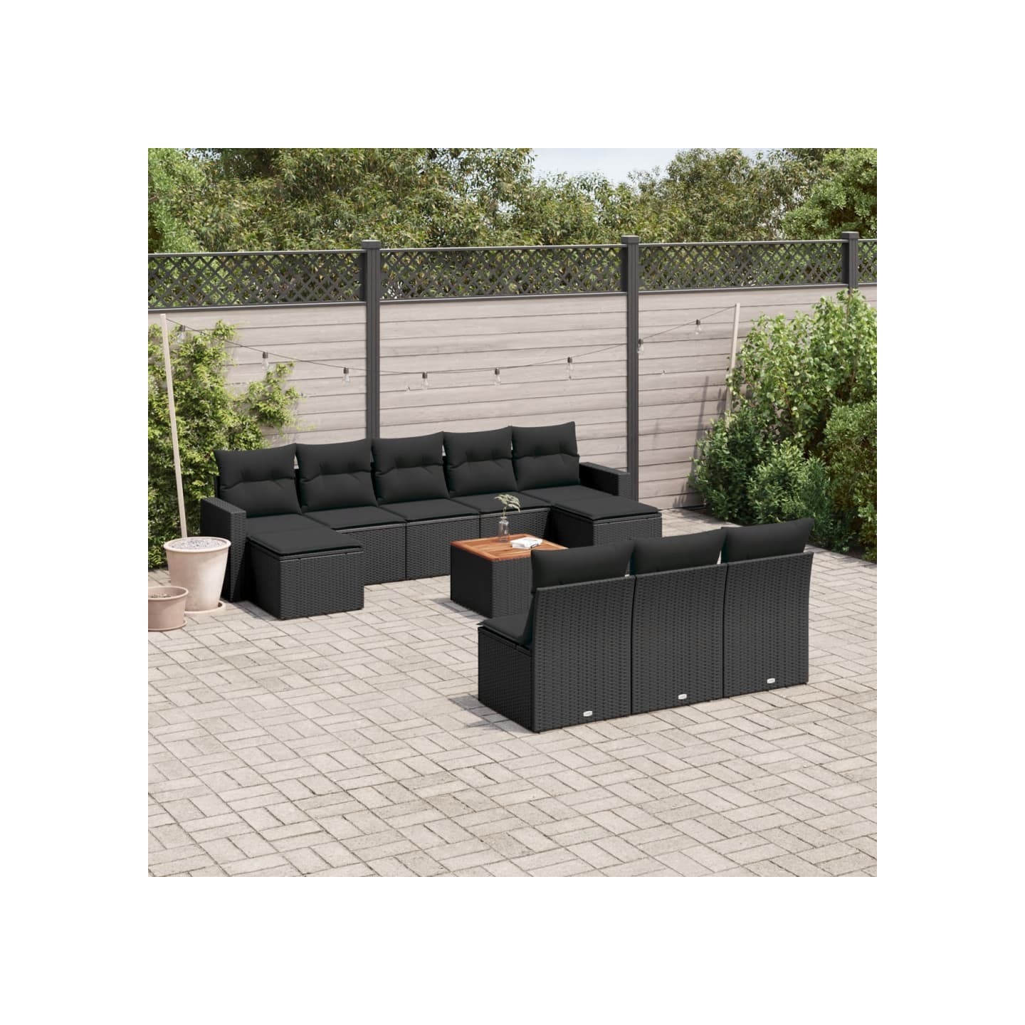 Salon de jardin 11 pcs avec coussins noir résine tressée