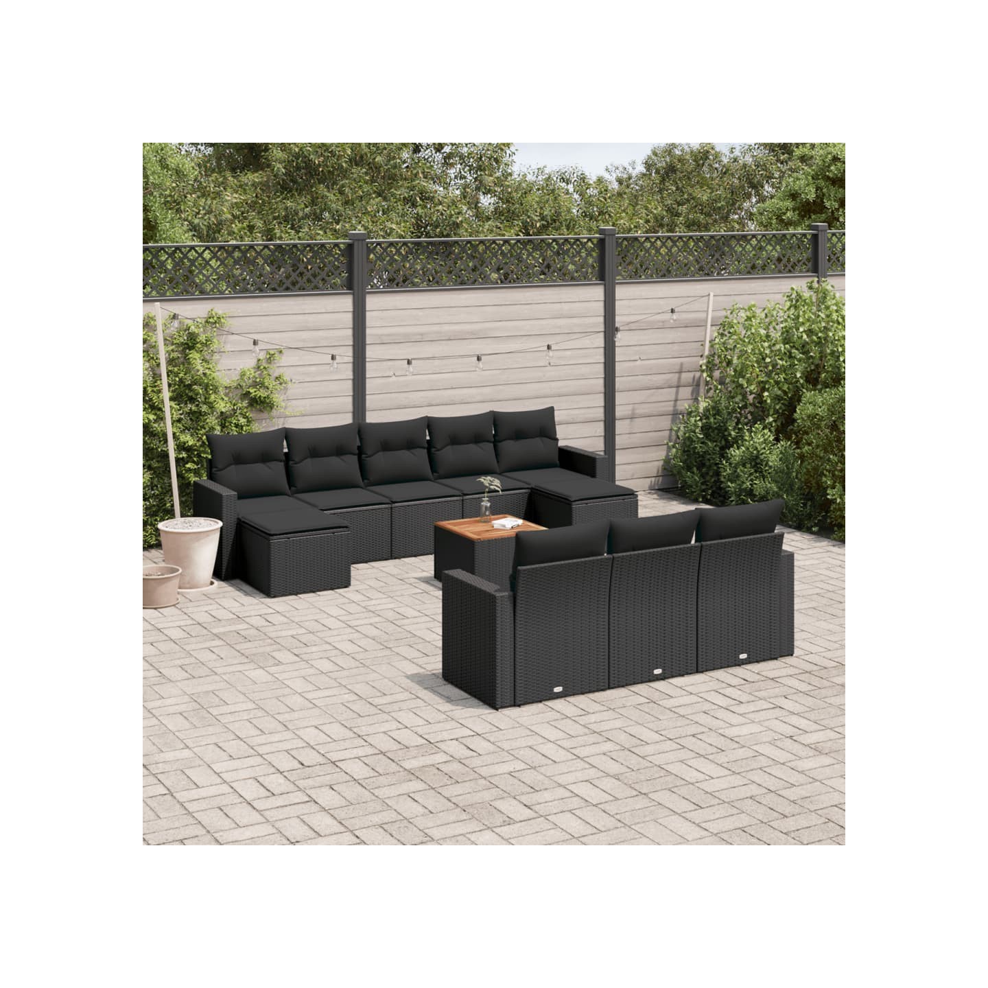 Salon de jardin 11 pcs avec coussins noir résine tressée