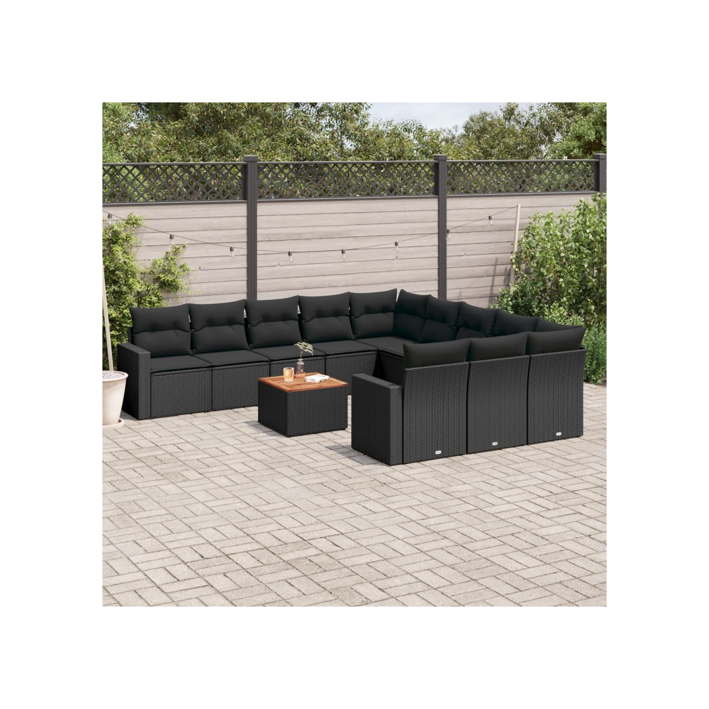 Salon de jardin 12 pcs avec coussins noir résine tressée