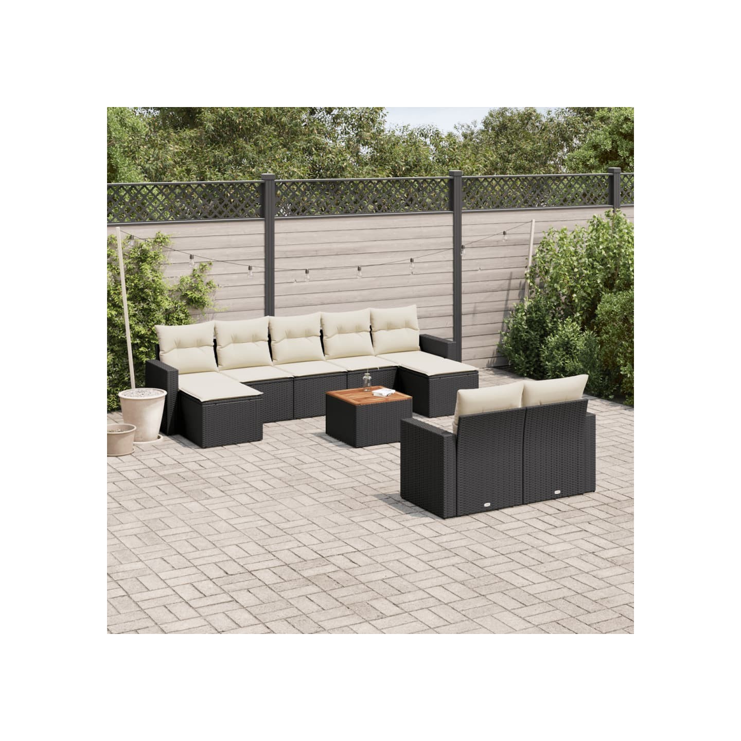Salon de jardin 10 pcs avec coussins noir résine tressée