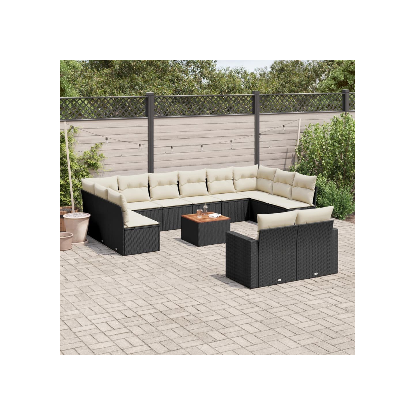 Salon de jardin avec coussins 13 pcs noir résine tressée