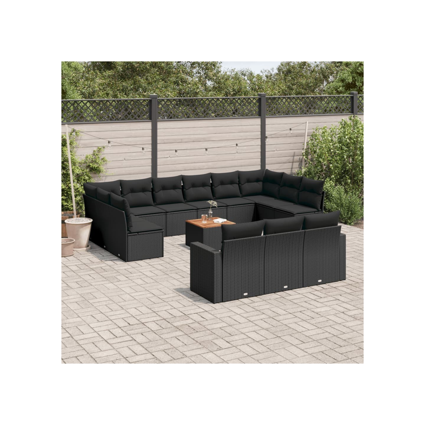 Salon de jardin avec coussins 14 pcs noir résine tressée