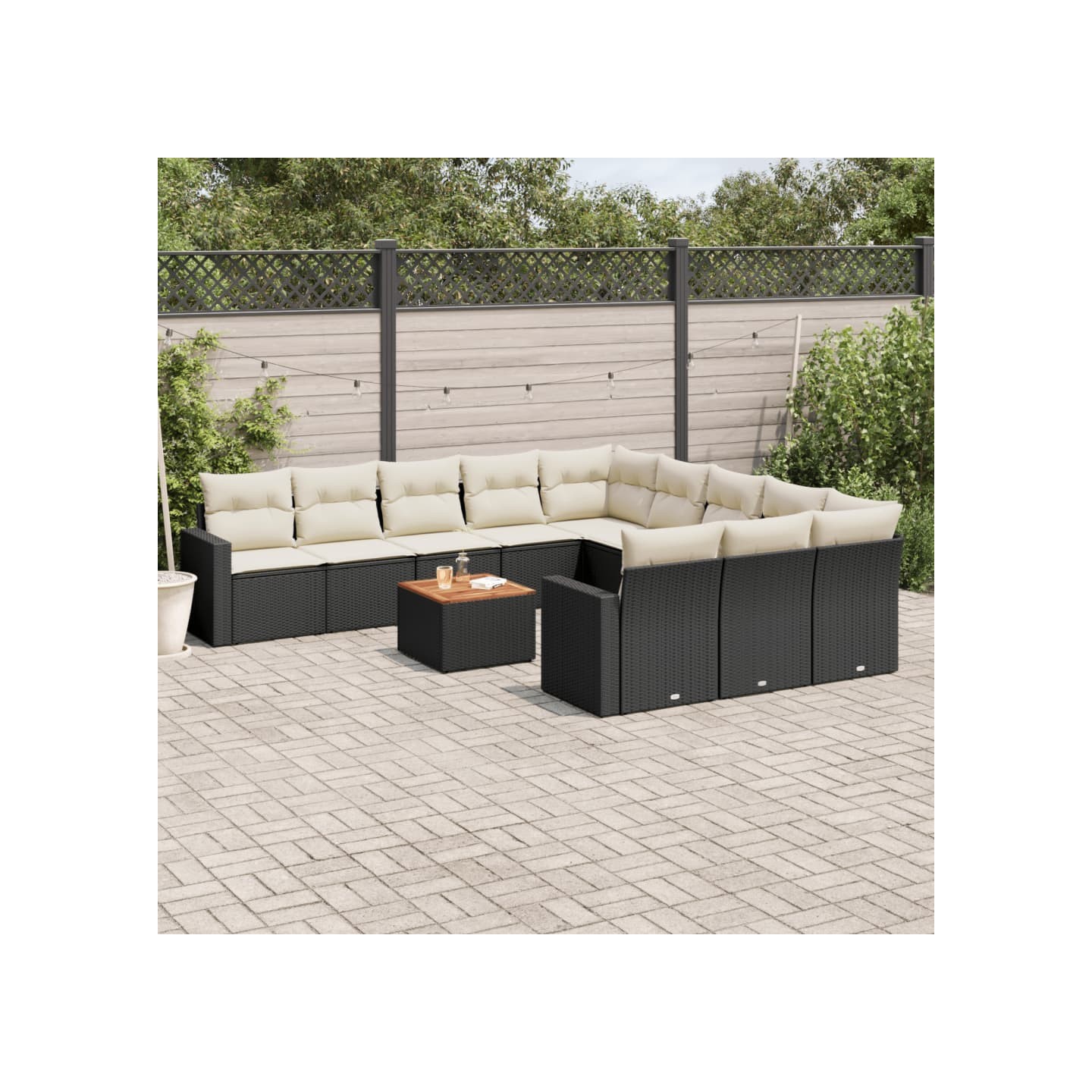 Salon de jardin 12 pcs avec coussins noir résine tressée