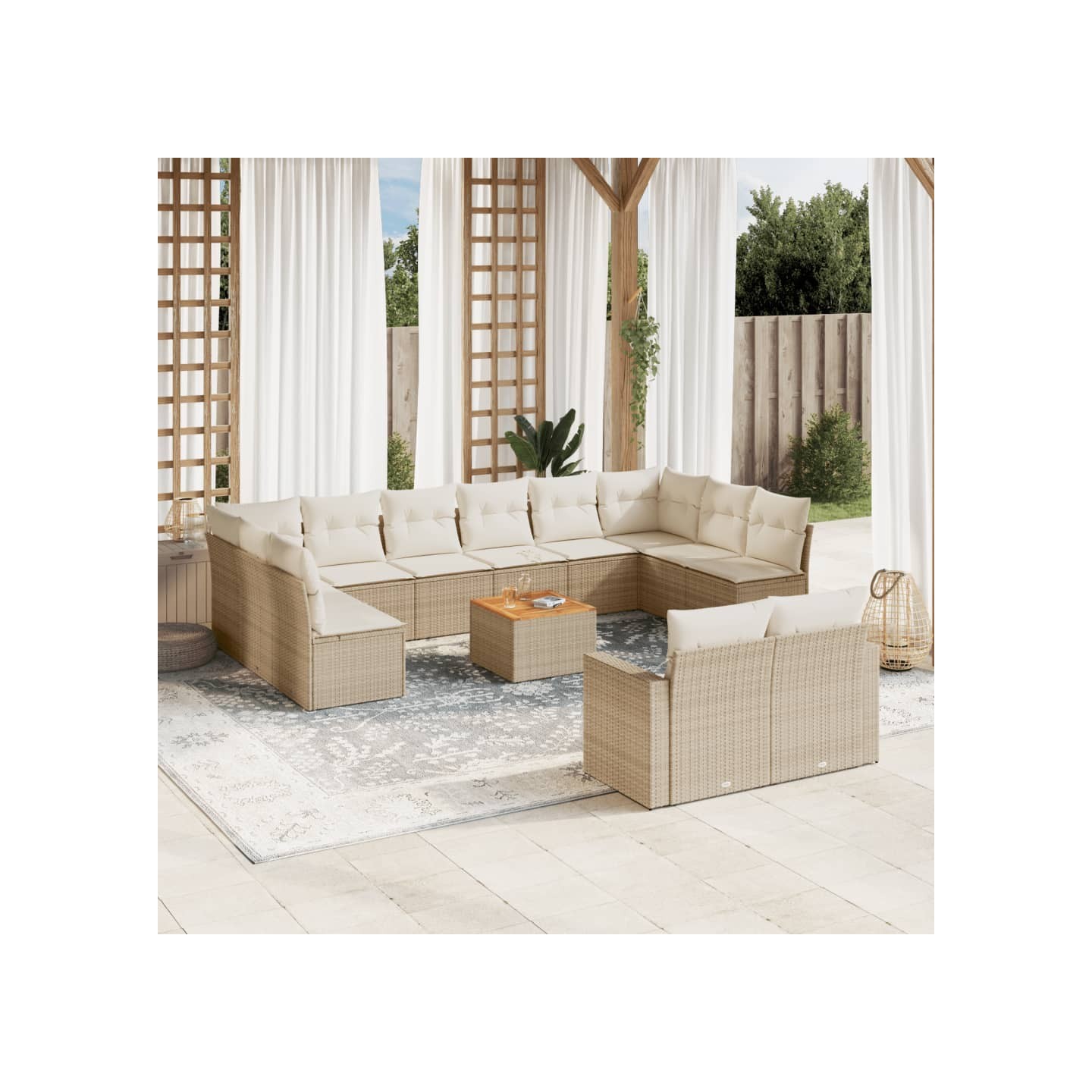 Salon de jardin avec coussins 13 pcs beige résine tressée