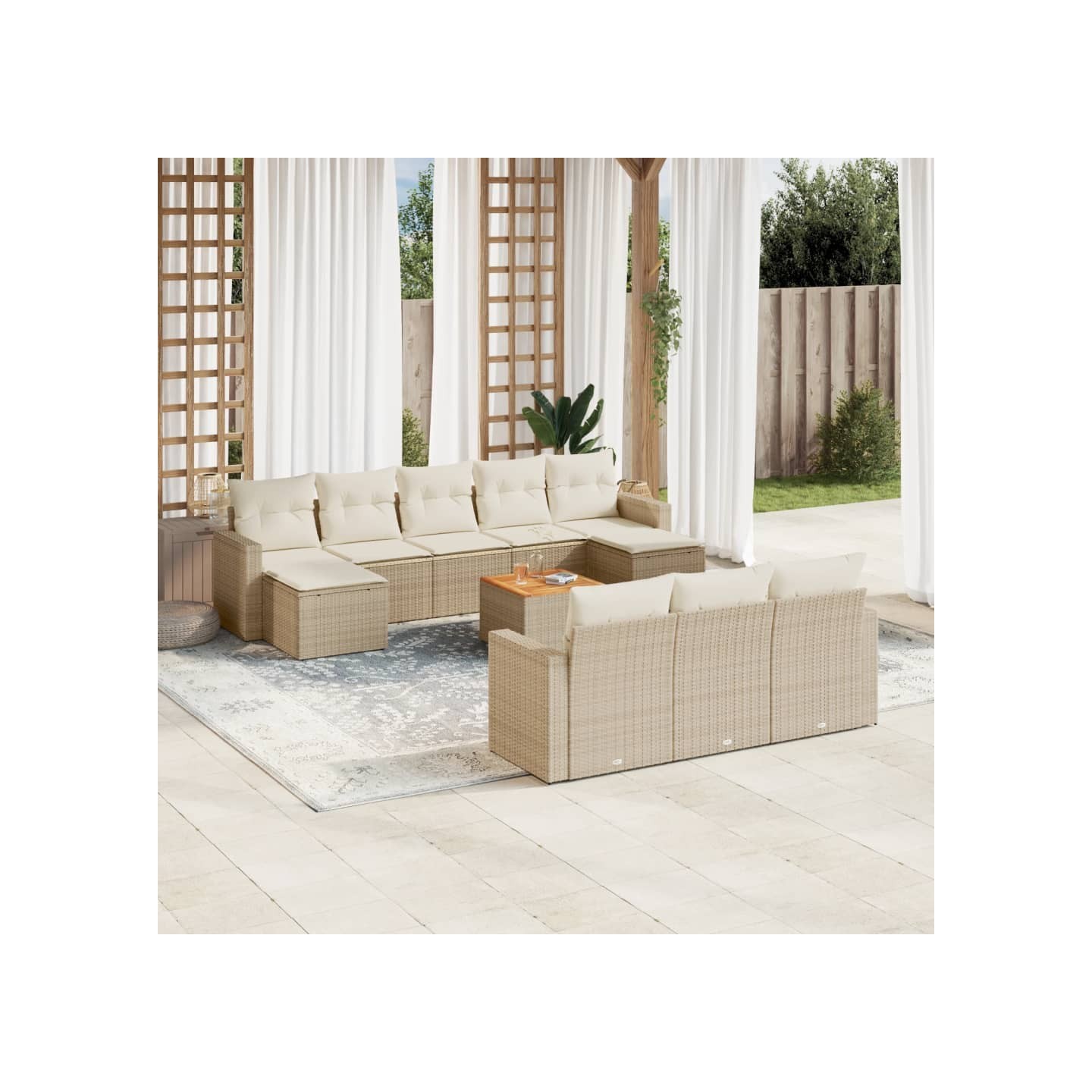 Salon de jardin 11 pcs avec coussins beige résine tressée