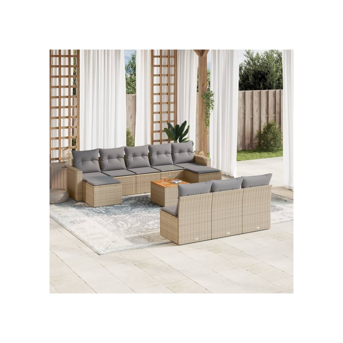 Salon de jardin 11 pcs avec coussins beige résine tressée
