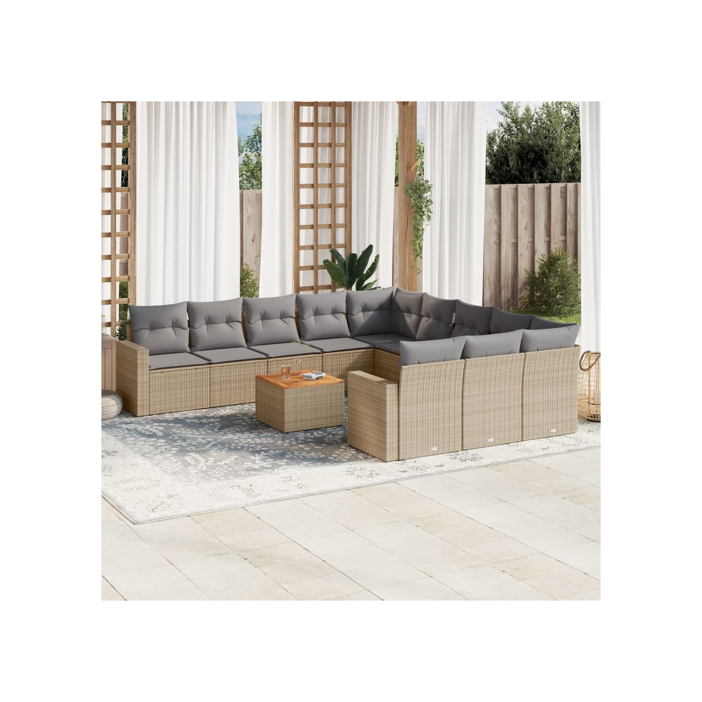 Salon de jardin avec coussins 12 pcs beige résine tressée