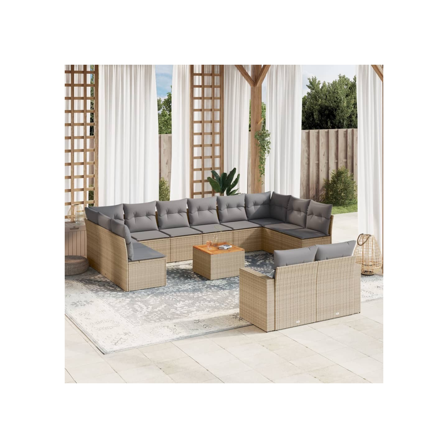 Salon de jardin avec coussins 13 pcs beige résine tressée