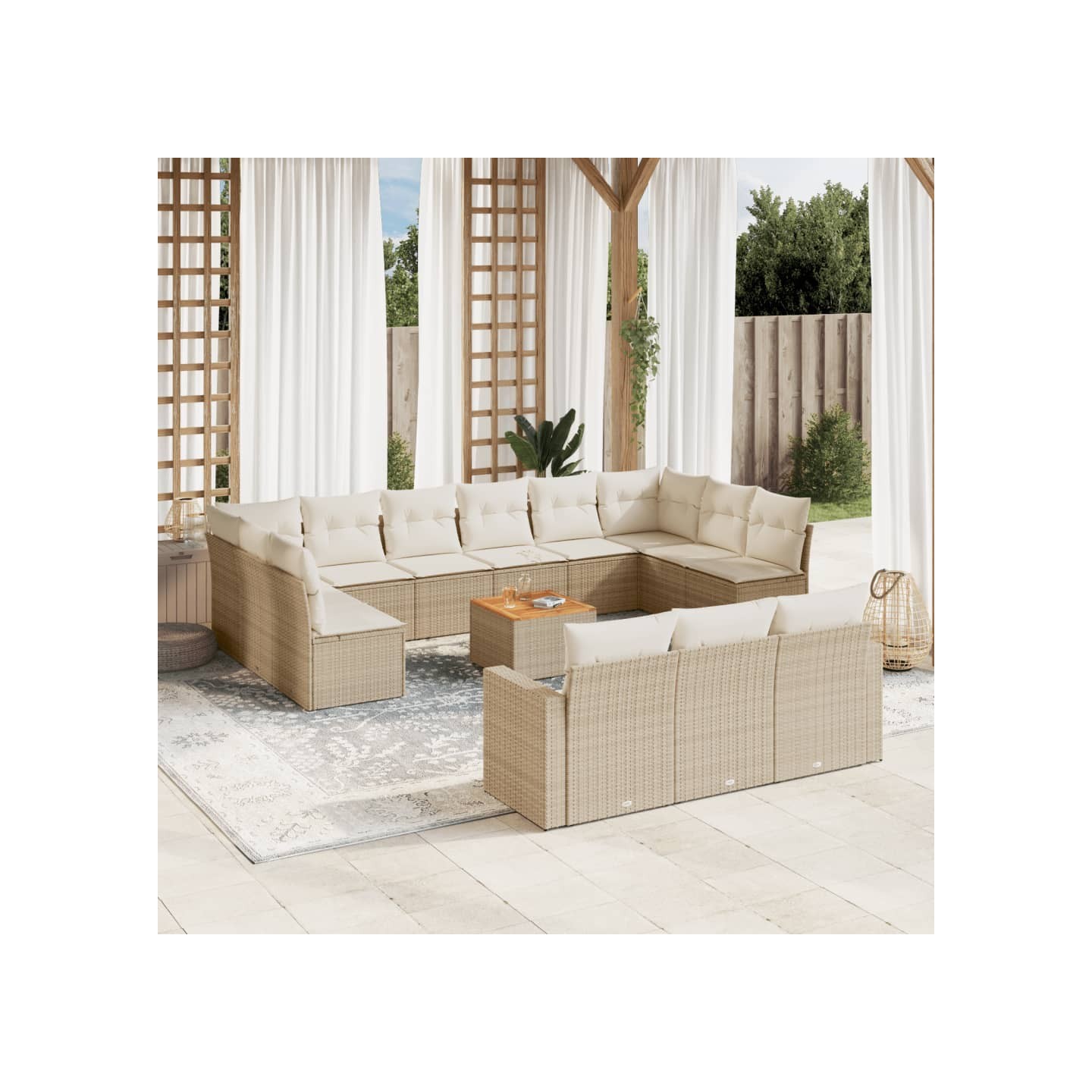 Salon de jardin avec coussins 14 pcs beige résine tressée