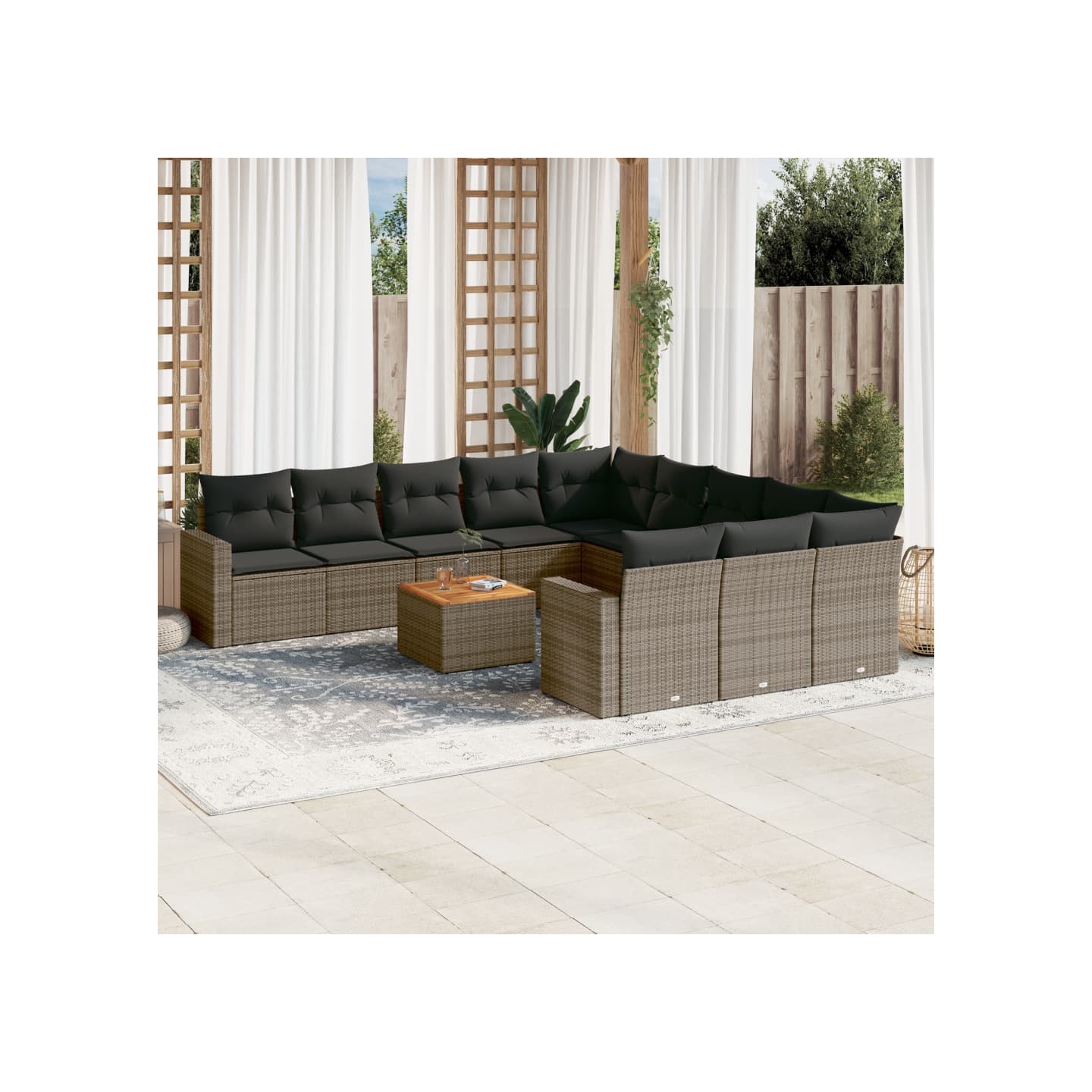 Salon de jardin avec coussins 12 pcs gris résine tressée