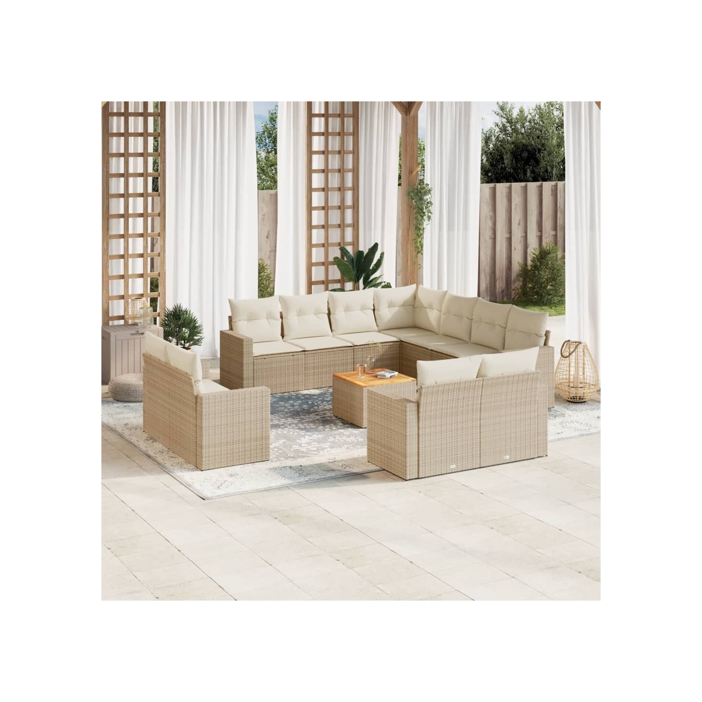 Salon de jardin avec coussins 12 pcs beige résine tressée