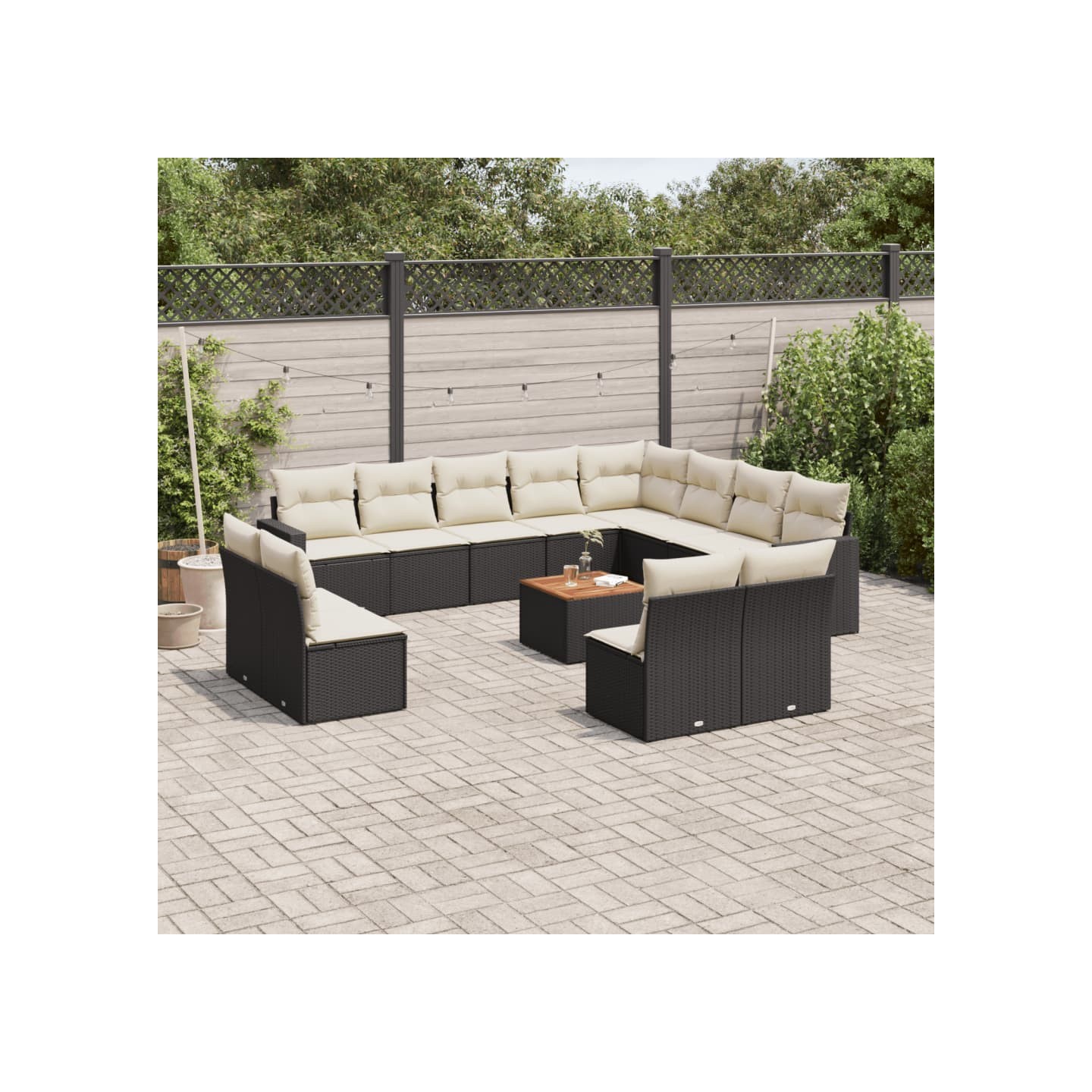 Salon de jardin avec coussins 13 pcs noir résine tressée