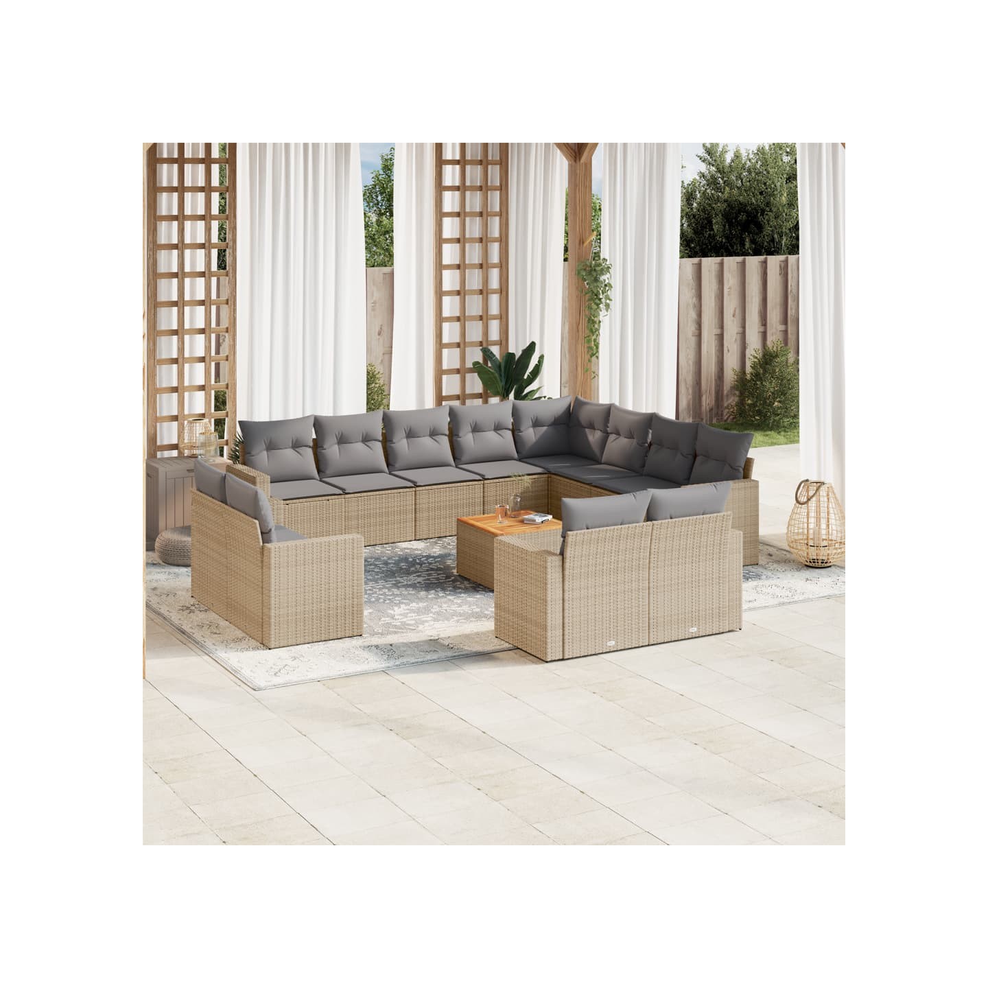 Salon de jardin avec coussins 13 pcs beige résine tressée