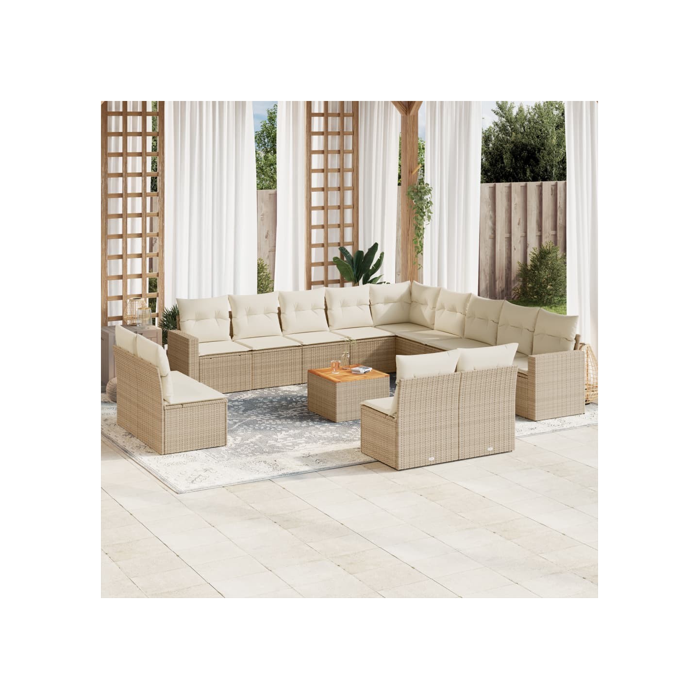 Salon de jardin avec coussins 14 pcs beige résine tressée