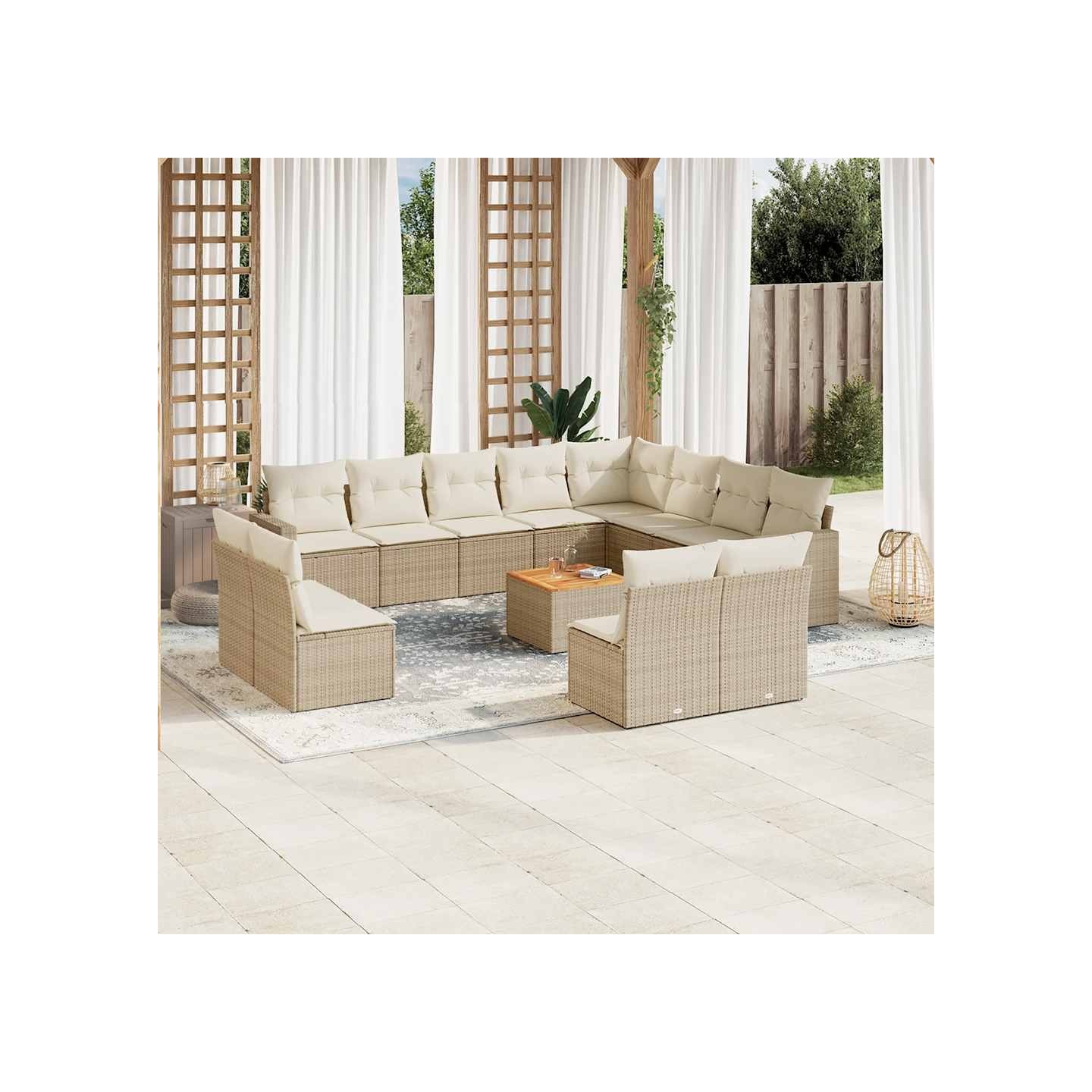 Salon de jardin avec coussins 13 pcs beige résine tressée