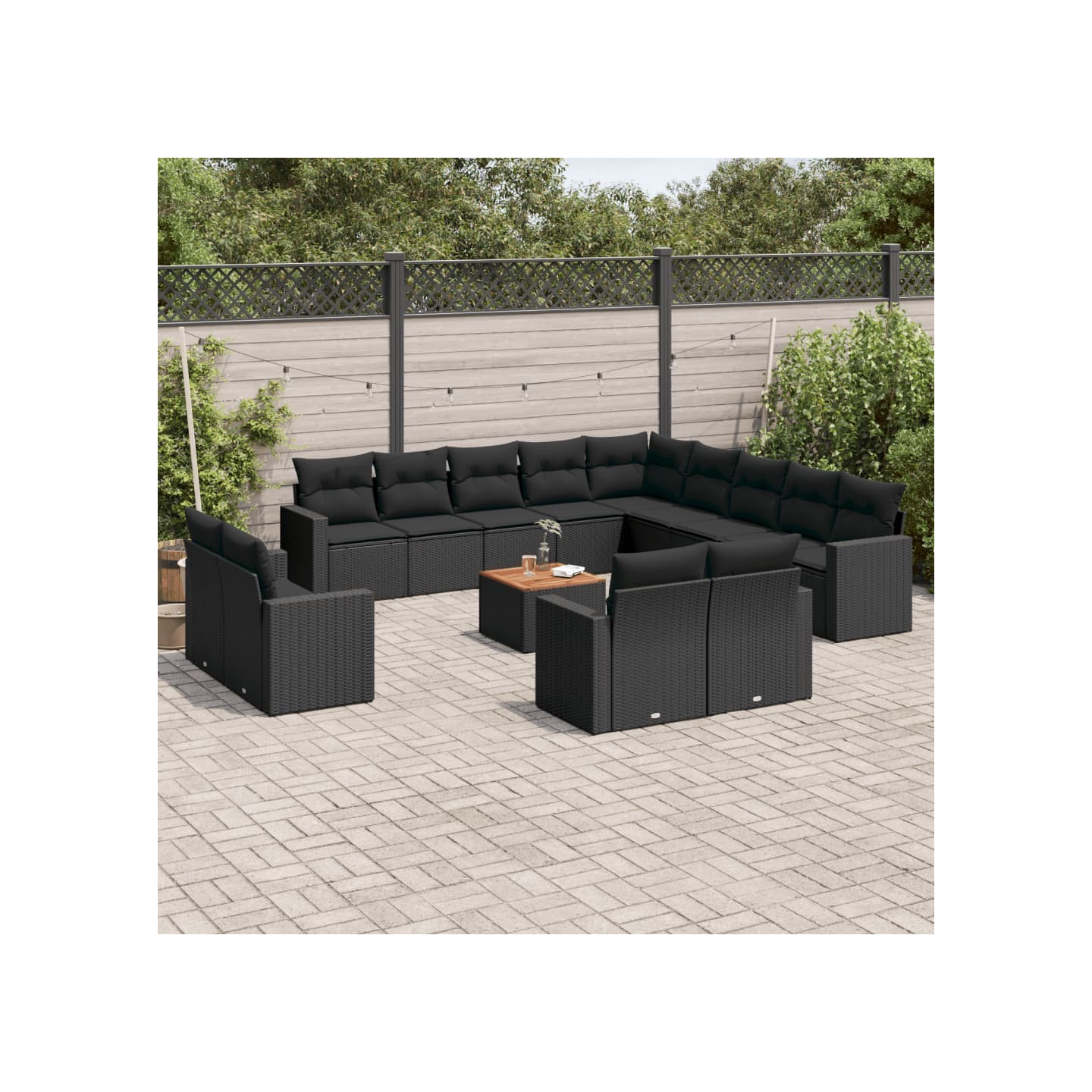 Salon de jardin avec coussins 14 pcs noir résine tressée