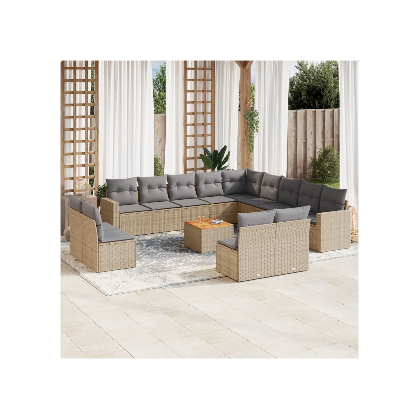 Salon de jardin avec coussins 14 pcs beige résine tressée
