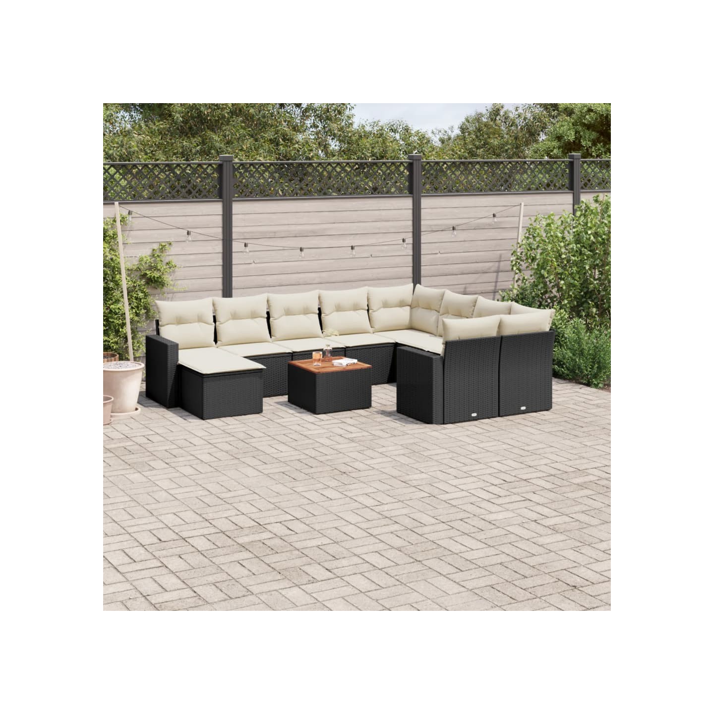 Salon de jardin 11 pcs avec coussins noir résine tressée