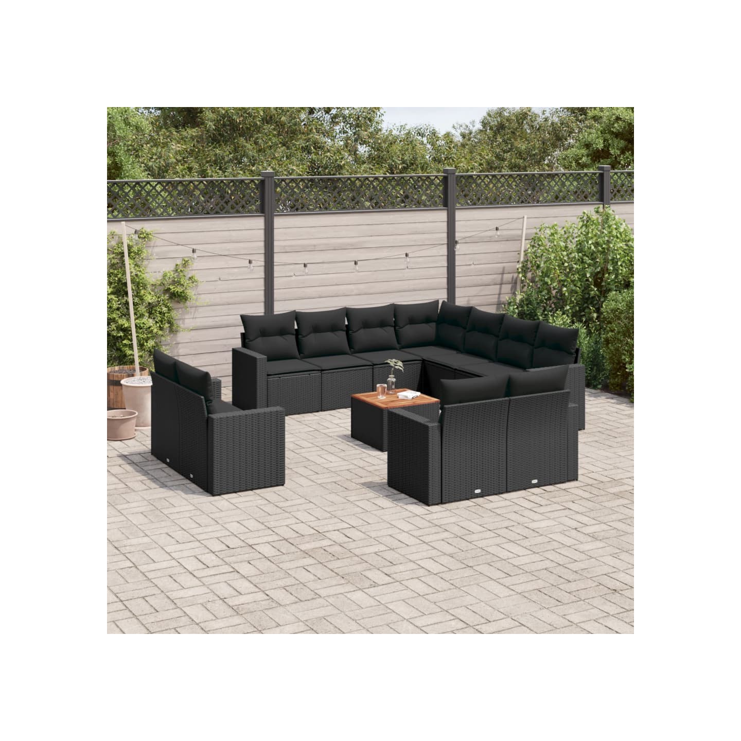 Salon de jardin 12 pcs avec coussins noir résine tressée