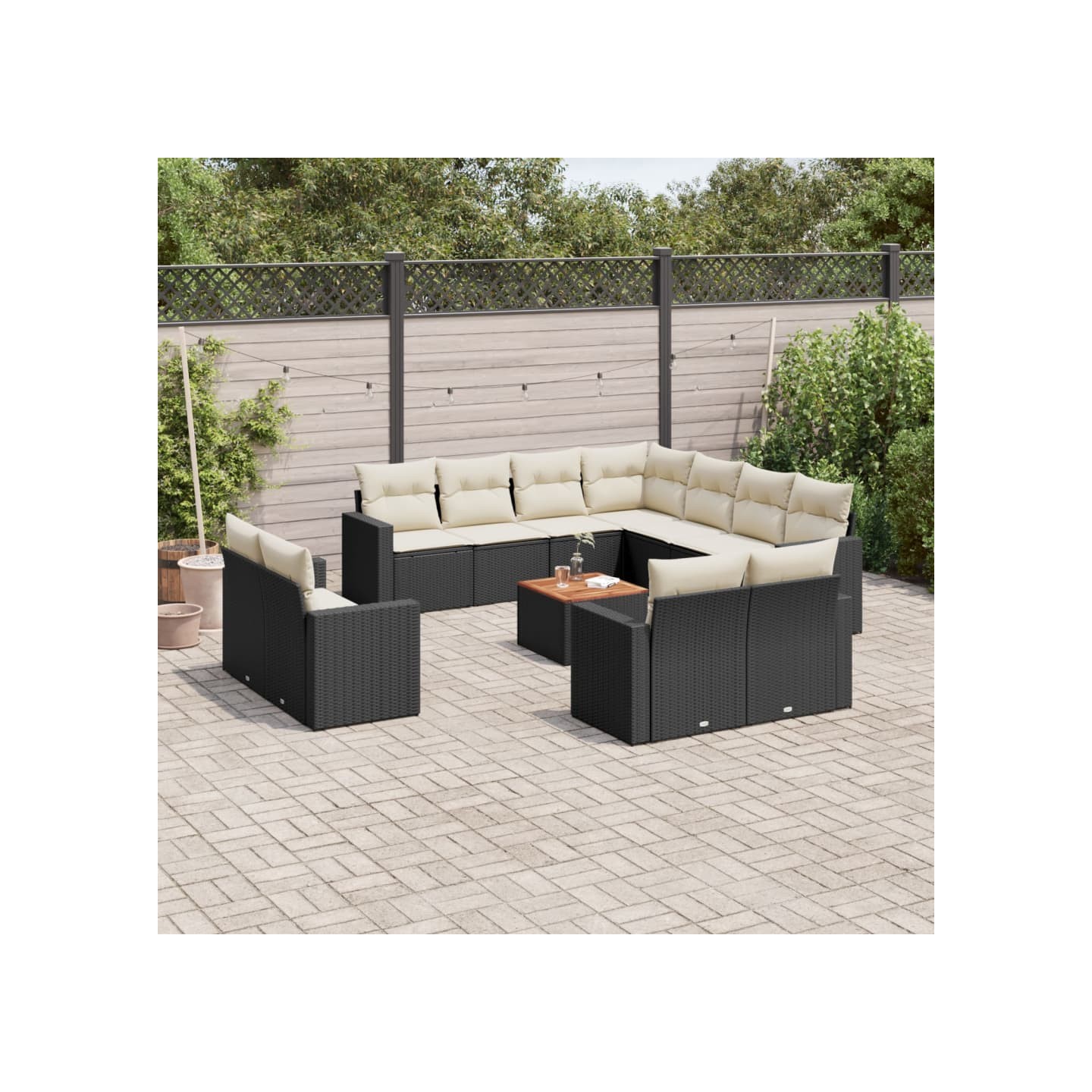Salon de jardin avec coussins 13 pcs noir résine tressée
