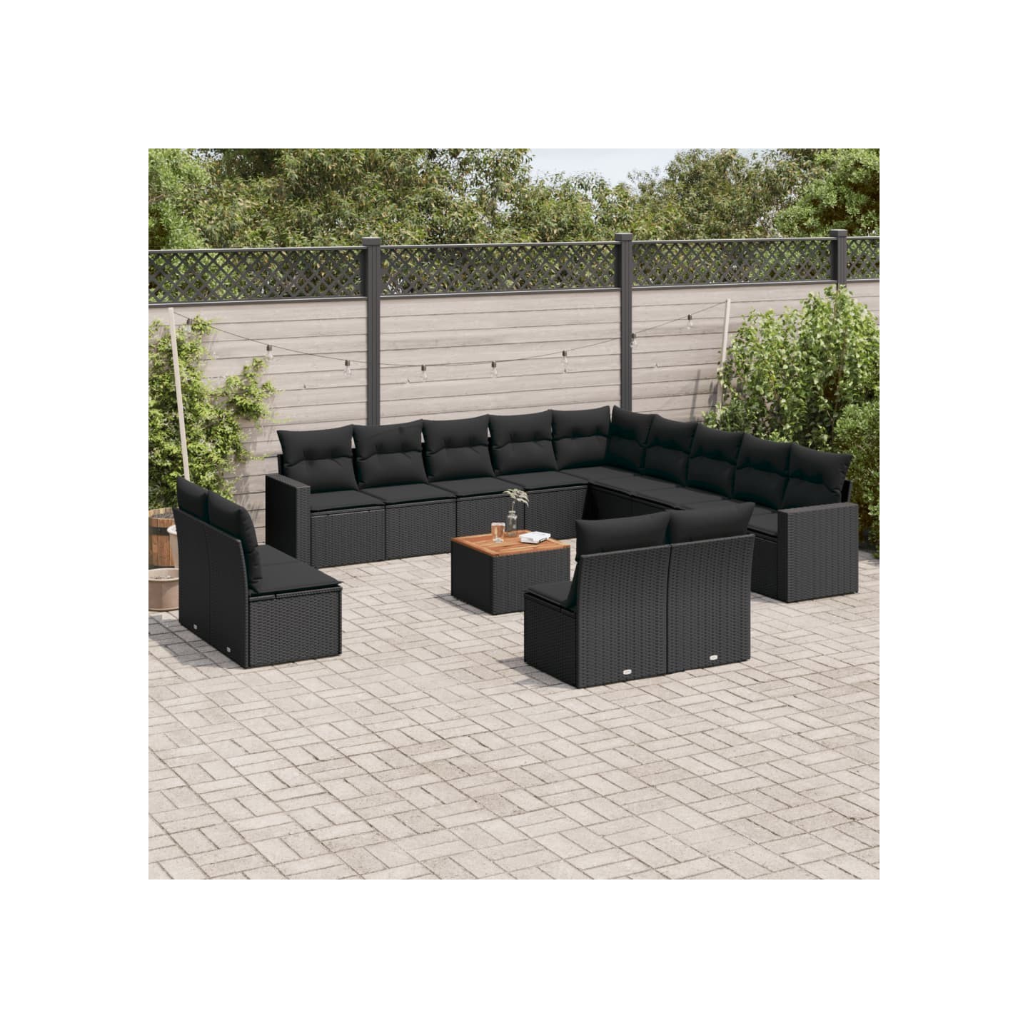 Salon de jardin avec coussins 14 pcs noir résine tressée