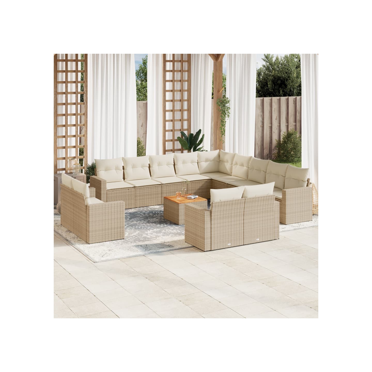 Salon de jardin avec coussins 14 pcs beige résine tressée