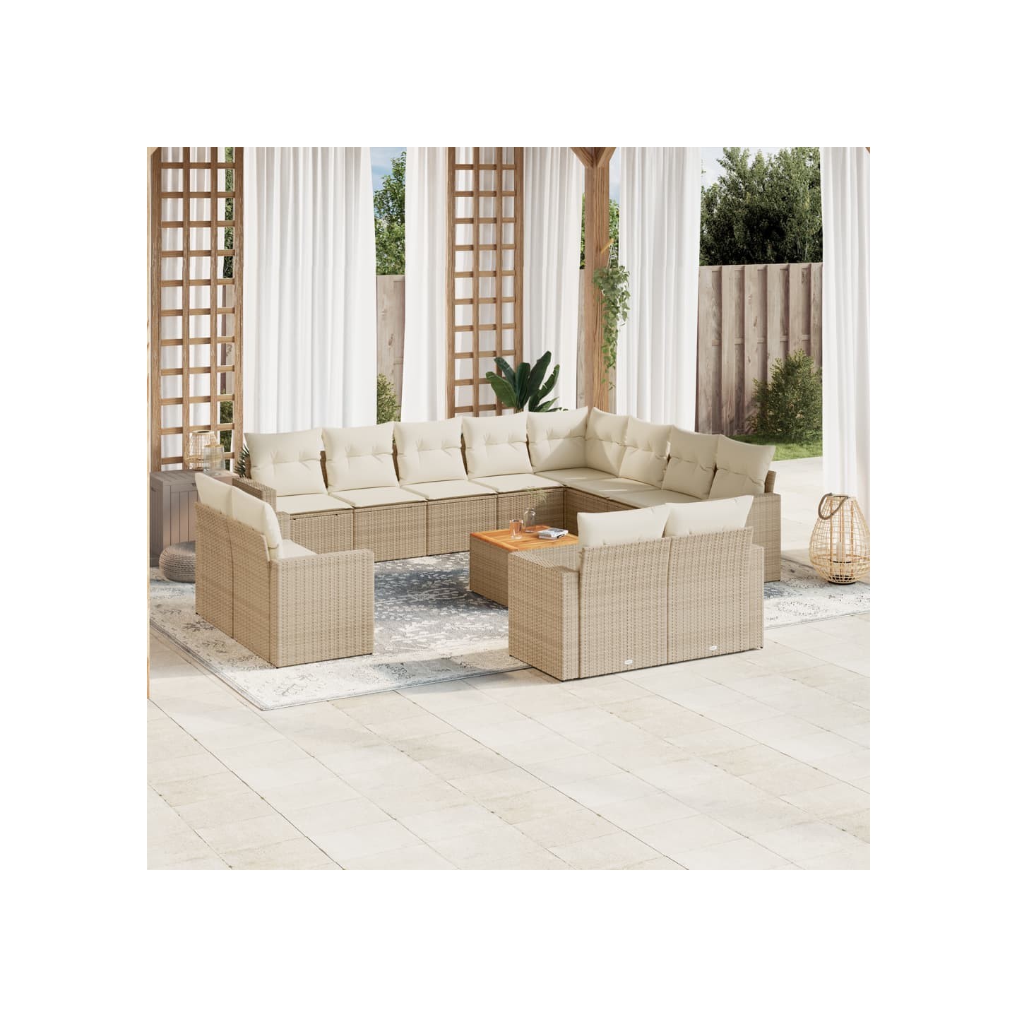 Salon de jardin avec coussins 13 pcs beige résine tressée