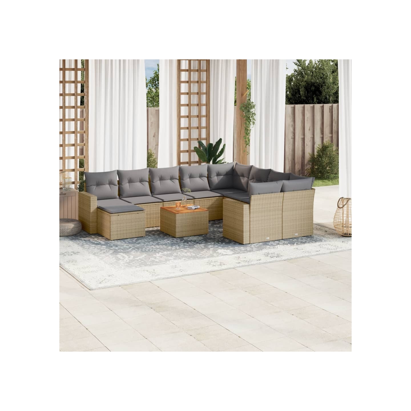 Salon de jardin 11 pcs avec coussins beige résine tressée