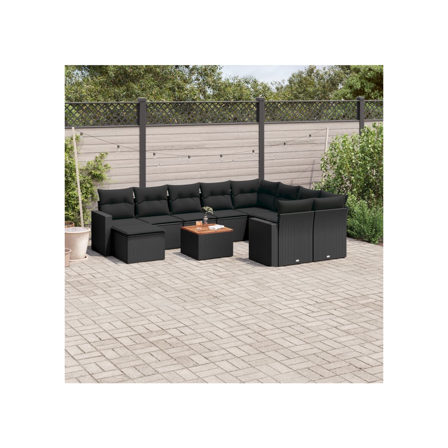 Salon de jardin 11 pcs avec coussins noir résine tressée