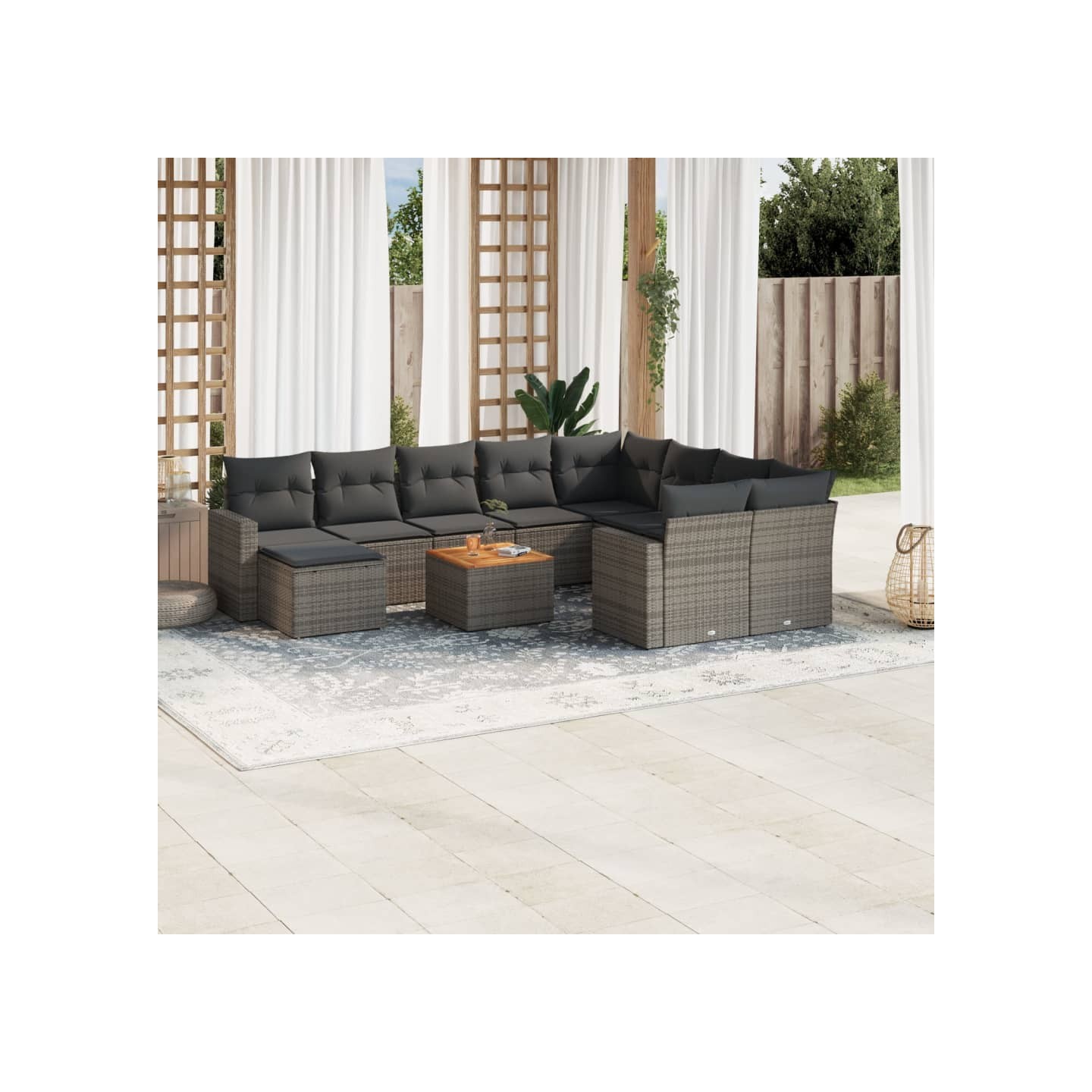 Salon de jardin 11 pcs avec coussins gris résine tressée