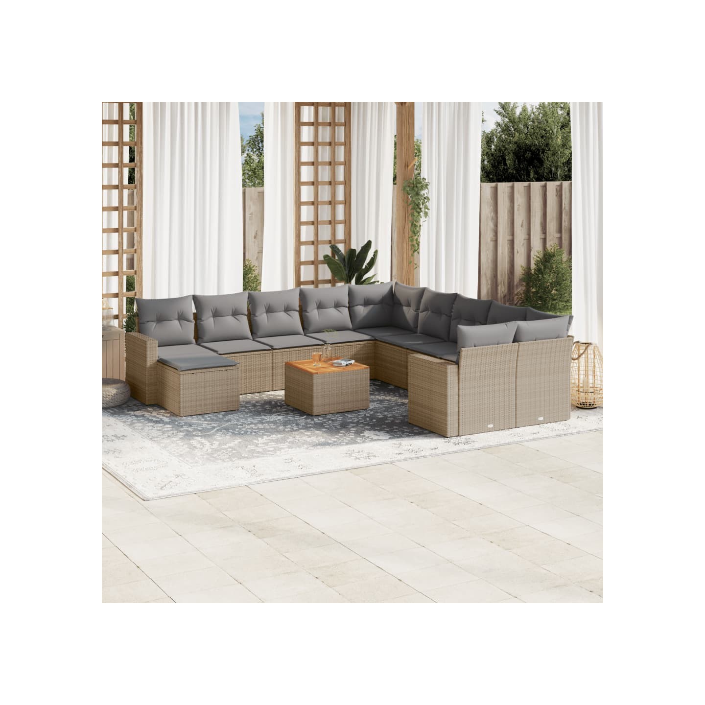 Salon de jardin avec coussins 12 pcs beige résine tressée