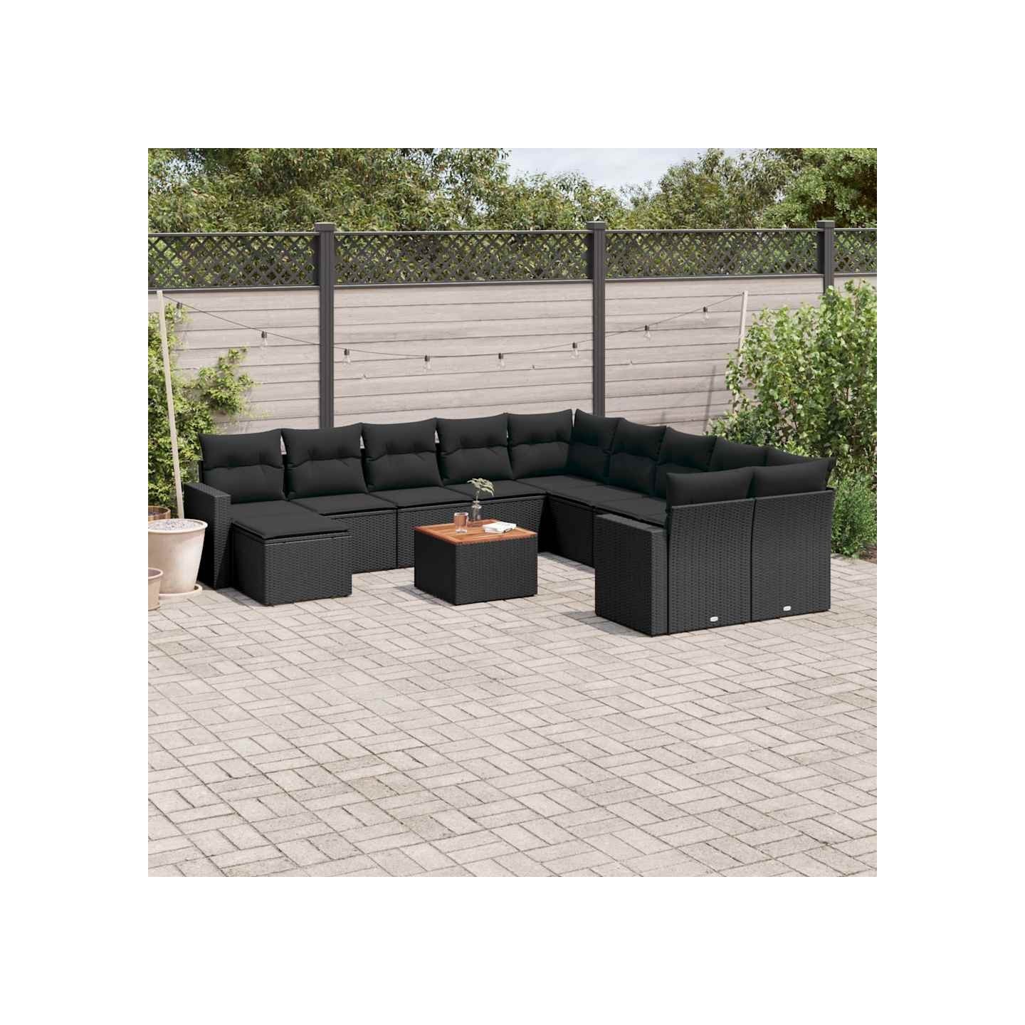 Salon de jardin 12 pcs avec coussins noir résine tressée