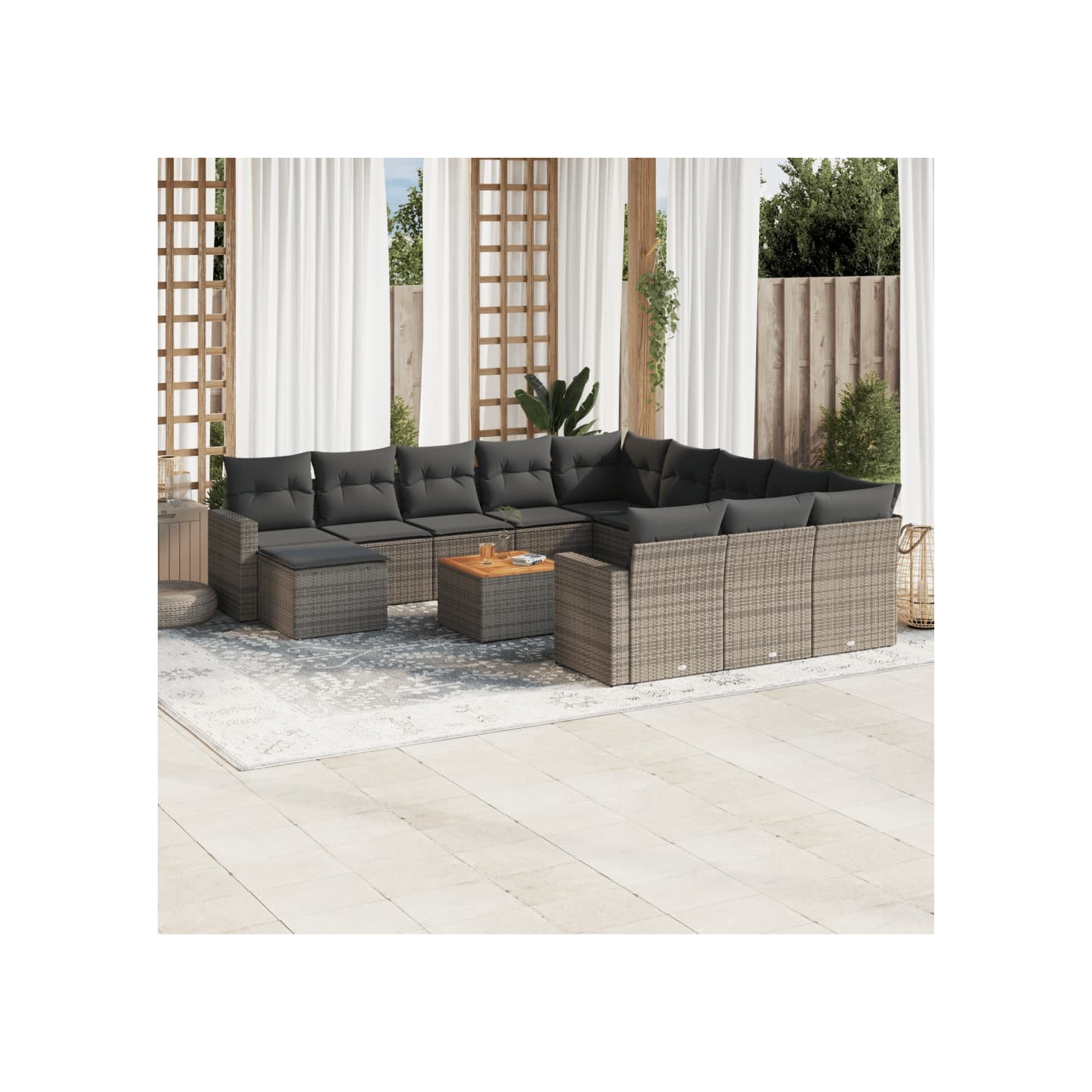 Salon de jardin avec coussins 13 pcs gris résine tressée