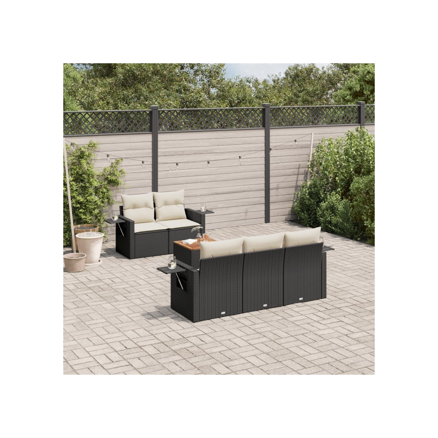 Salon de jardin 6 pcs avec coussins noir résine tressée